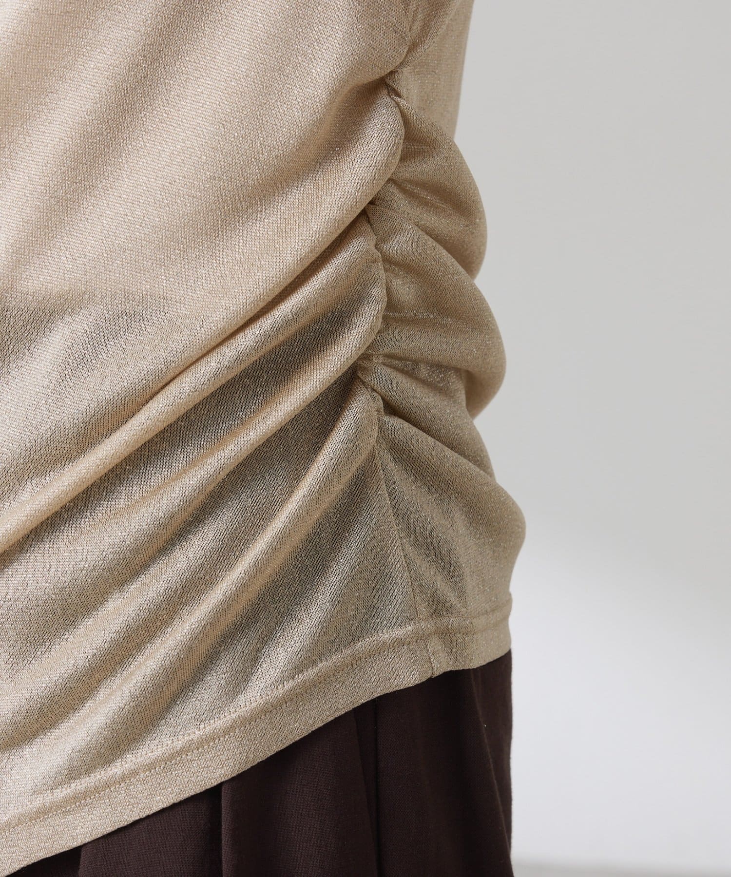 COLLAGE GALLARDAGALANTE(コラージュ ガリャルダガランテ) 【サイドにギャザー入り】シアーラメカーディガン