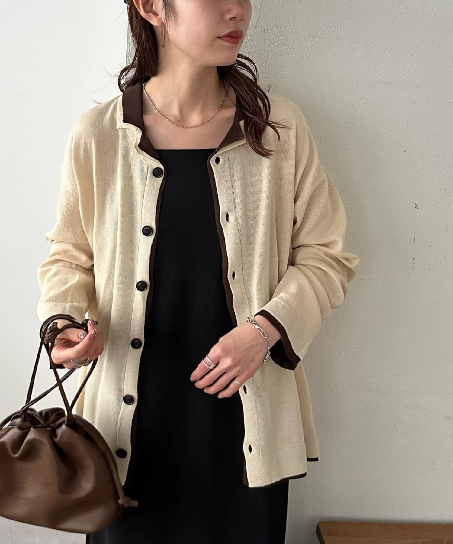 DISCOAT(ディスコート) 【Enlude/一枚で着映え◎】配色レイヤードライクカーディガン