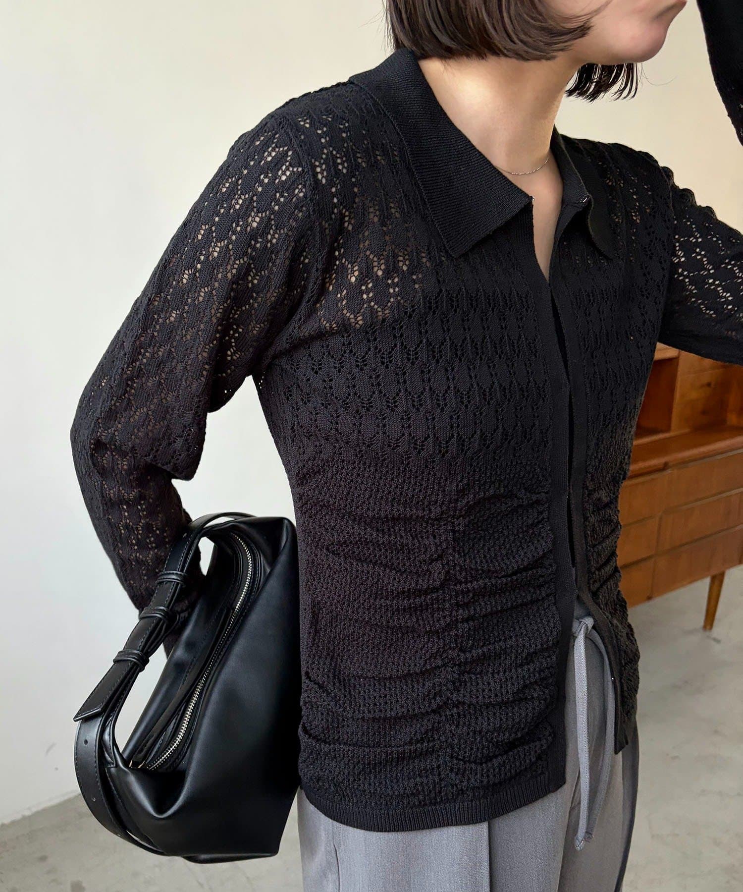 CAPRICIEUX LE'MAGE(カプリシュレマージュ) レースシャーリングホックカーディガン