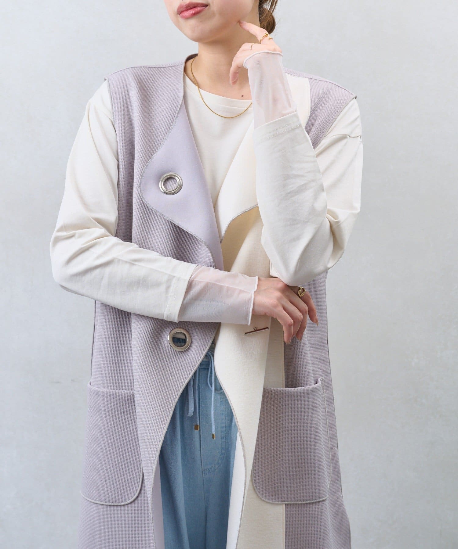 Jena　espace merveilleux(ジェナ　エスパスメルヴェイユ) 袖シアー配色カットソー