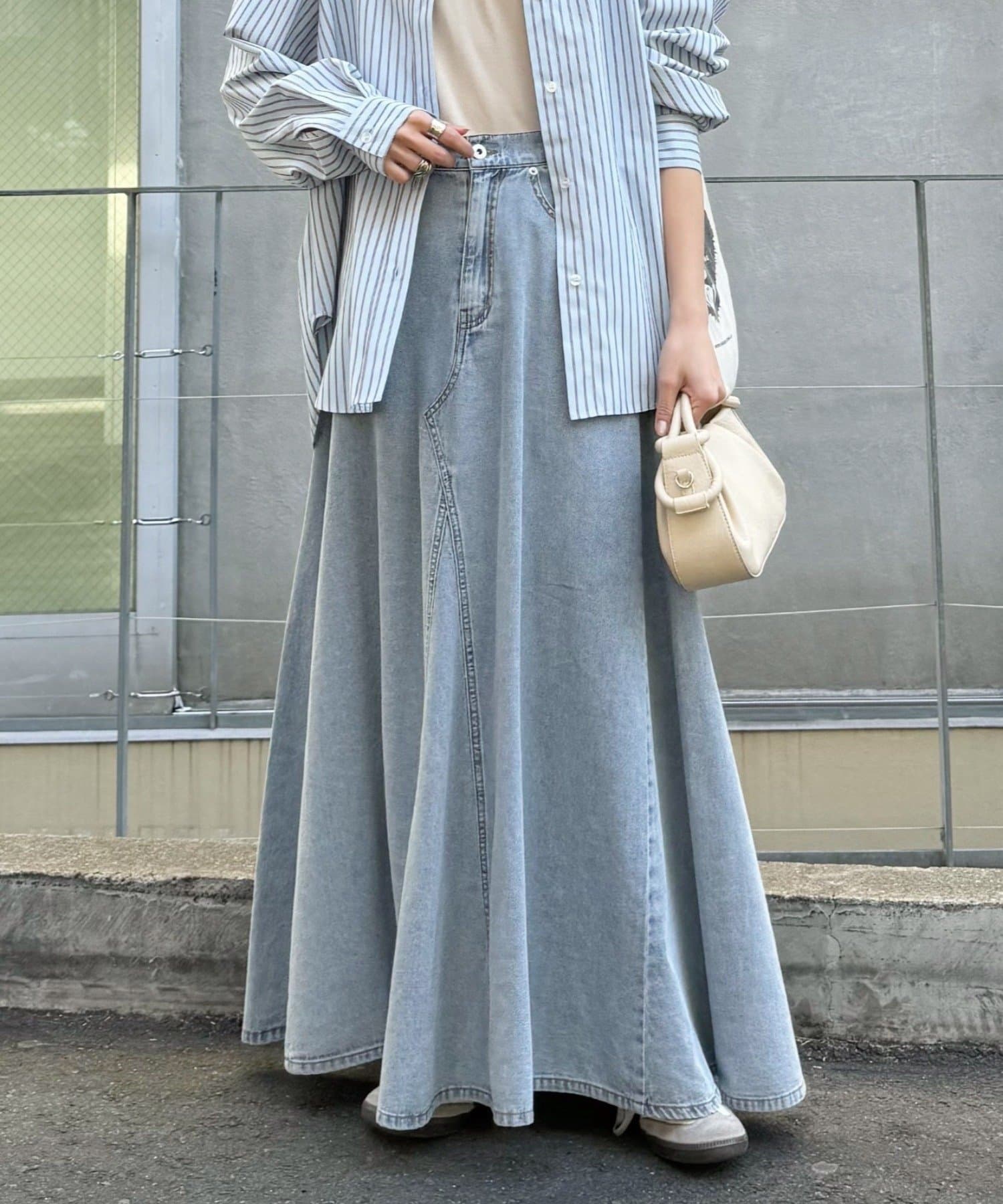 CIAOPANIC TYPY(チャオパニックティピー) リメイク風柔らかデニムロングフレアスカート