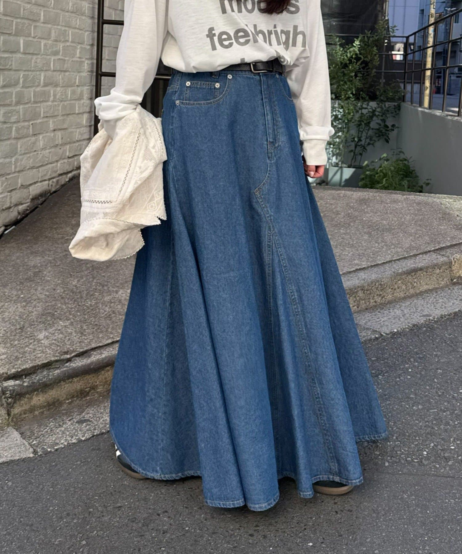 CIAOPANIC TYPY(チャオパニックティピー) リメイク風柔らかデニムロングフレアスカート