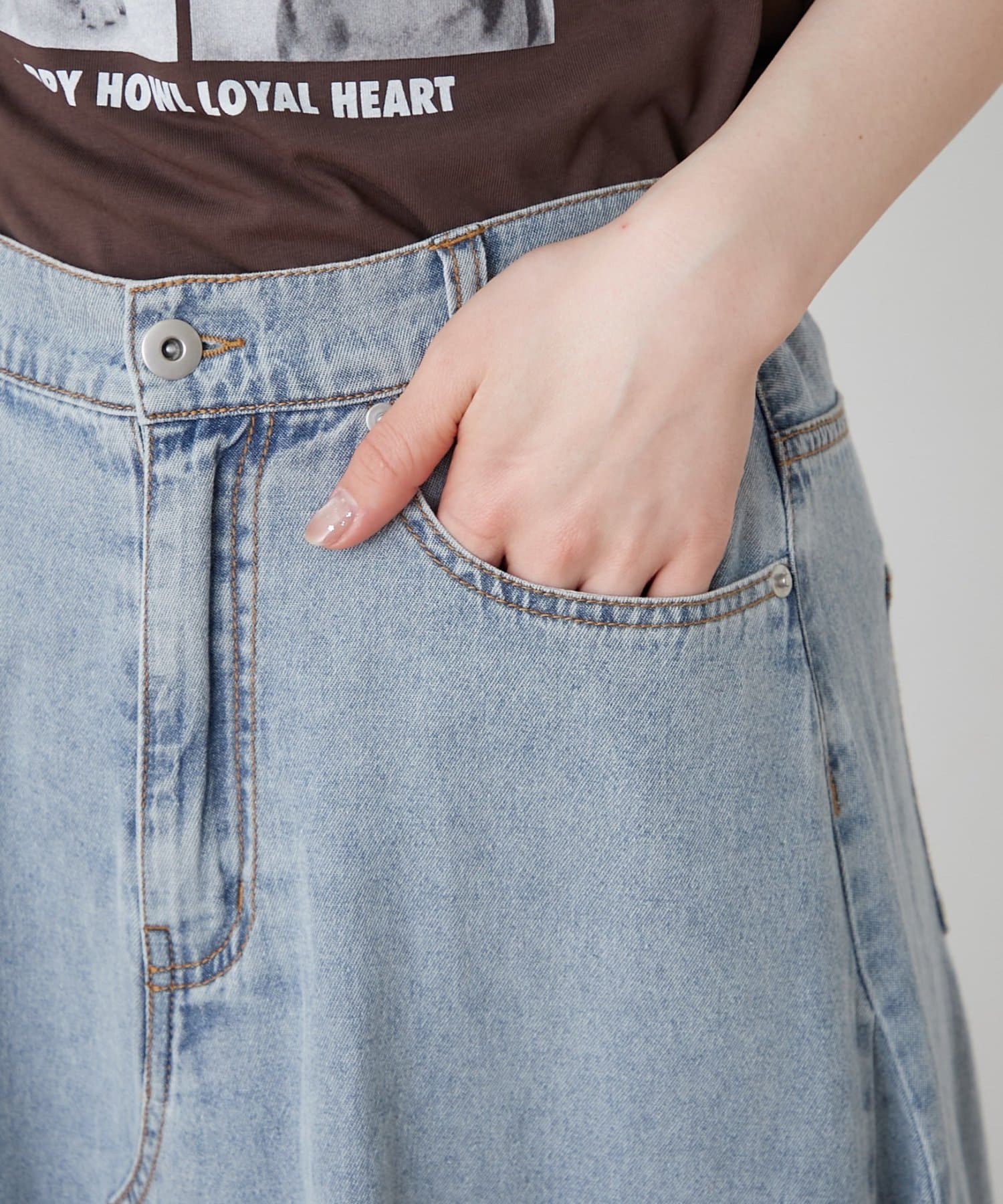 CIAOPANIC TYPY(チャオパニックティピー) リメイク風柔らかデニムロングフレアスカート