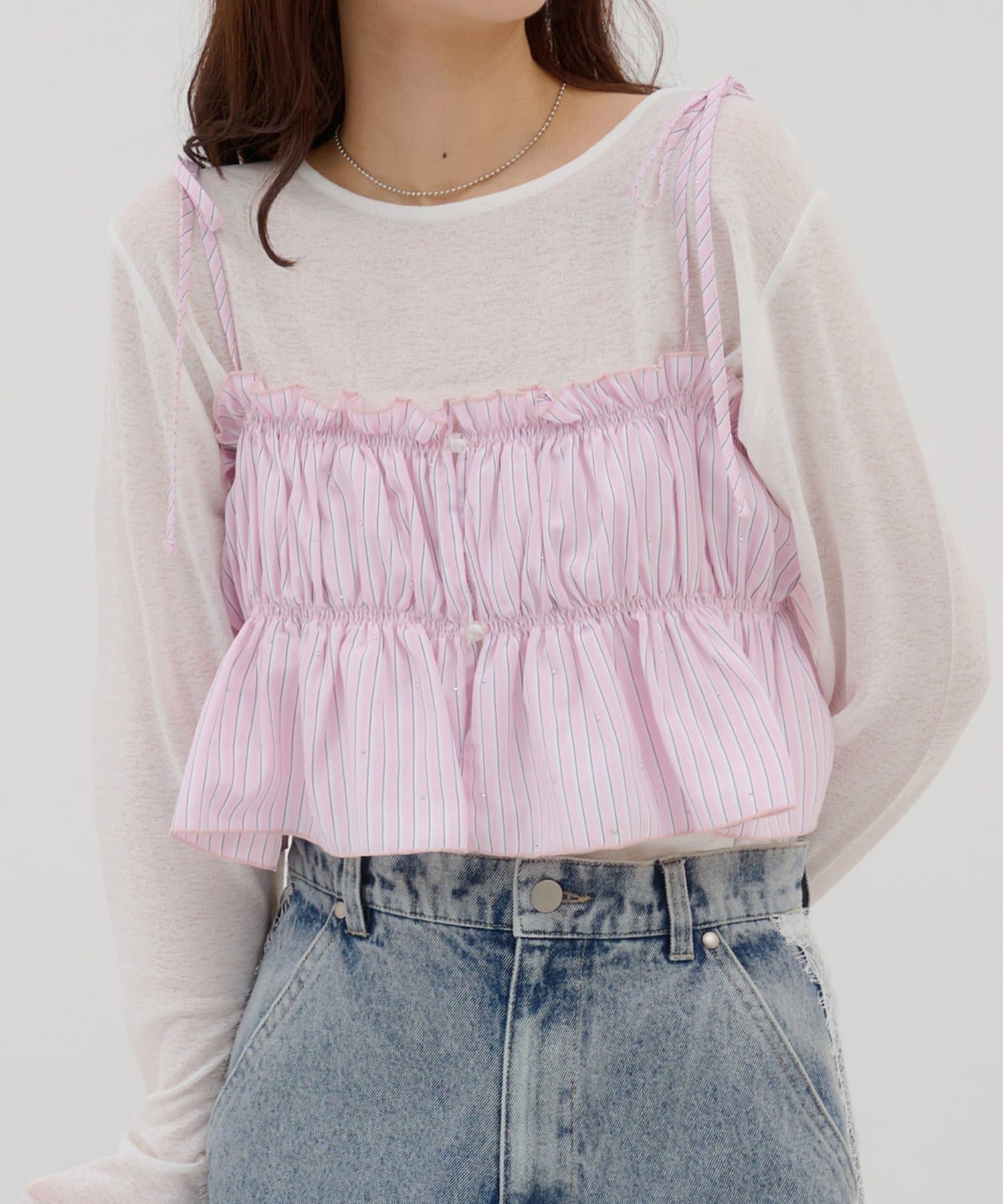 DISCOAT(ディスコート) 【〝♡”で教えて春の推し服/umm.】ビジューキャミ