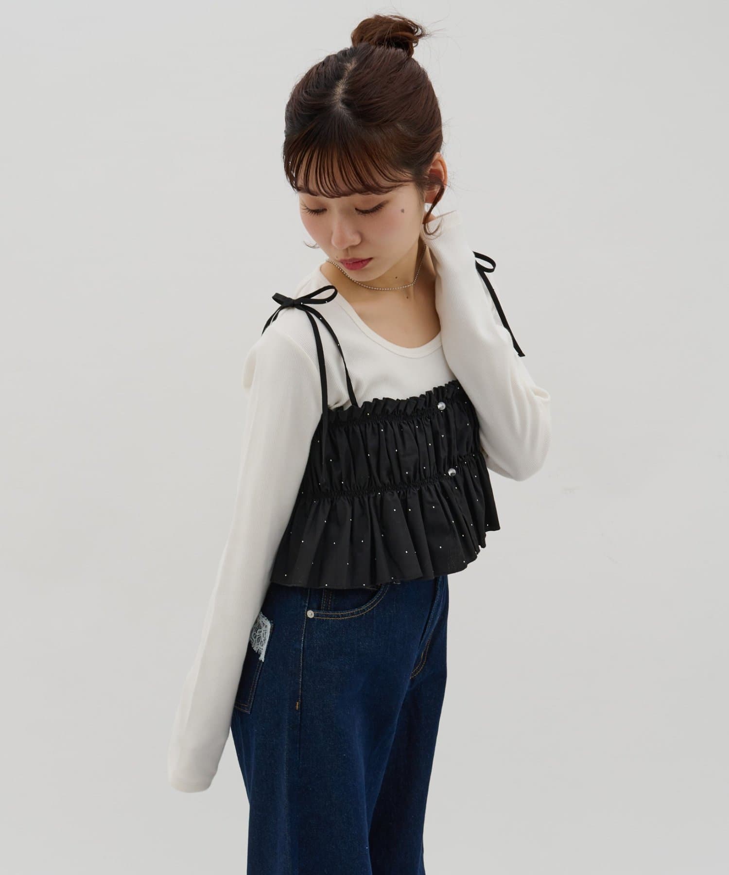 DISCOAT(ディスコート) 【〝♡”で教えて春の推し服/umm.】ビジューキャミ