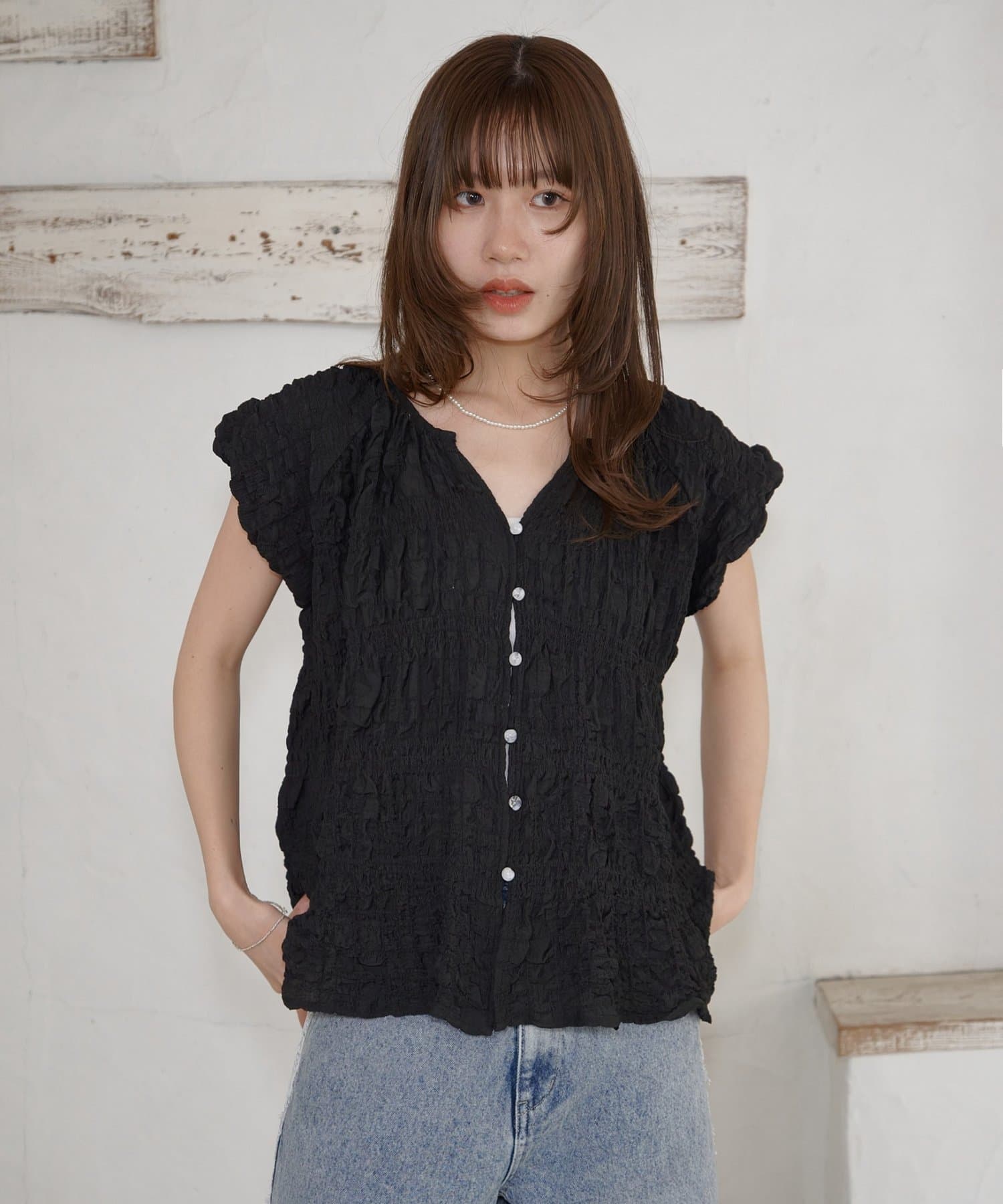 DISCOAT(ディスコート) 【umm.】バルーンジャガードブラウス