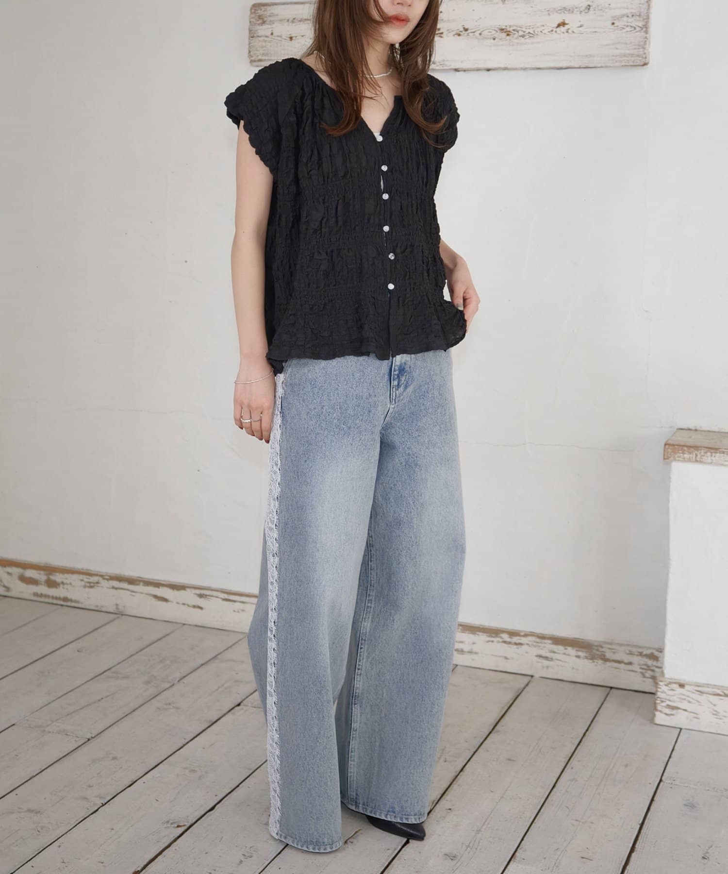 DISCOAT(ディスコート) 【umm.】バルーンジャガードブラウス