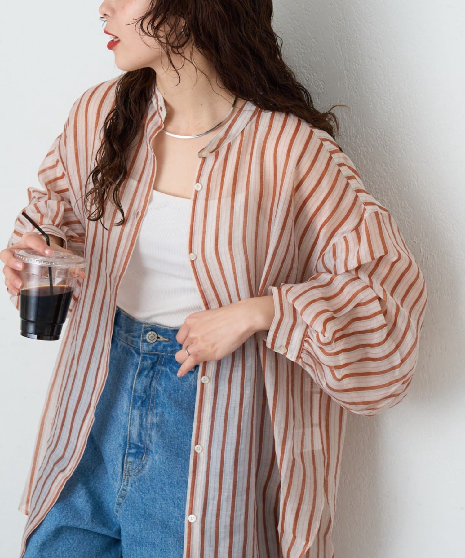 CIAOPANIC TYPY(チャオパニックティピー) テンセルシアーアソート柄バンドカラーシャツ