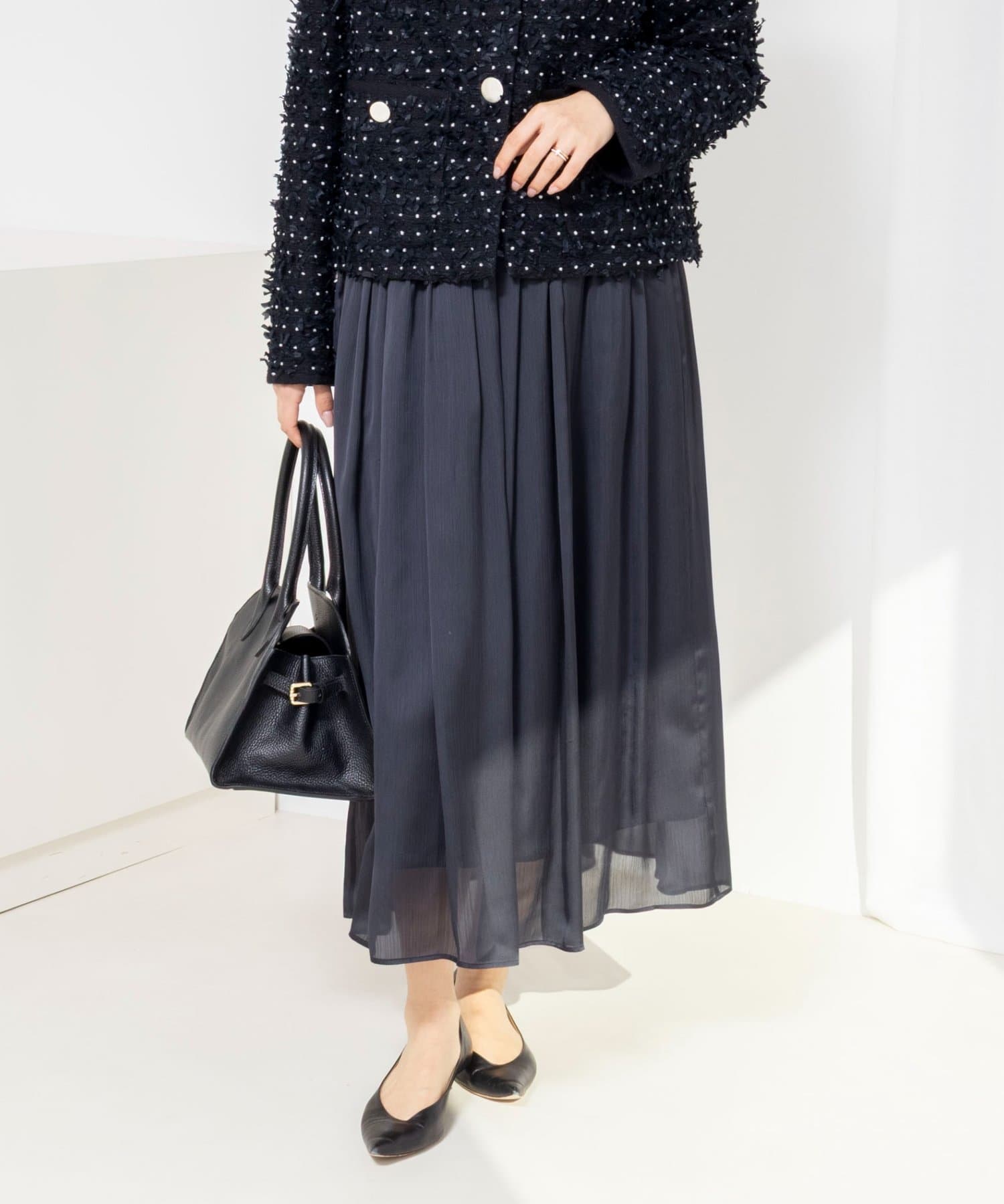 NOLLEY'S(ノーリーズ) ウォッシャブルサテン楊柳ギャザースカート