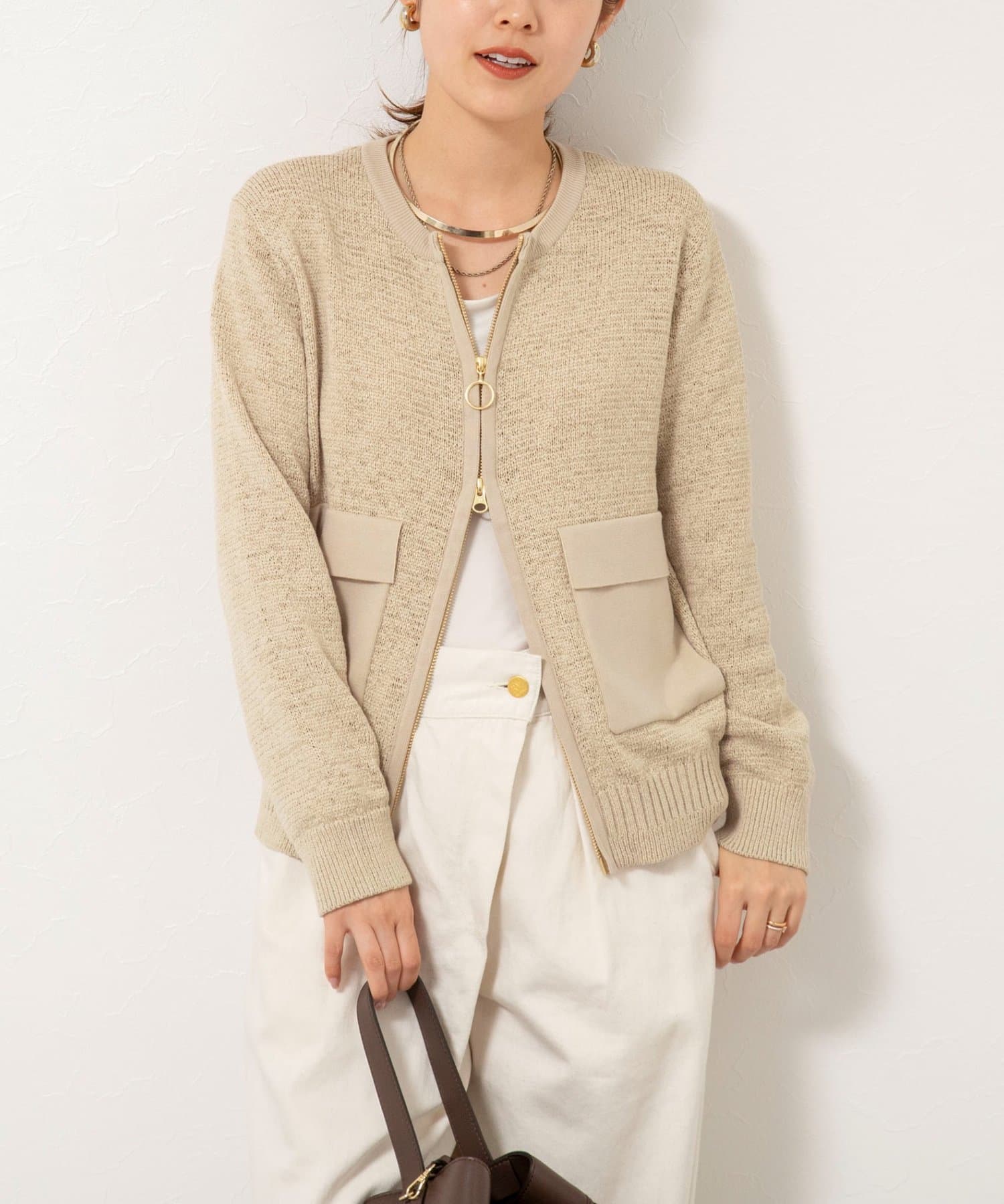 NOLLEY'S(ノーリーズ) 《手洗い可能》テープヤーンZIP UPカーディガン