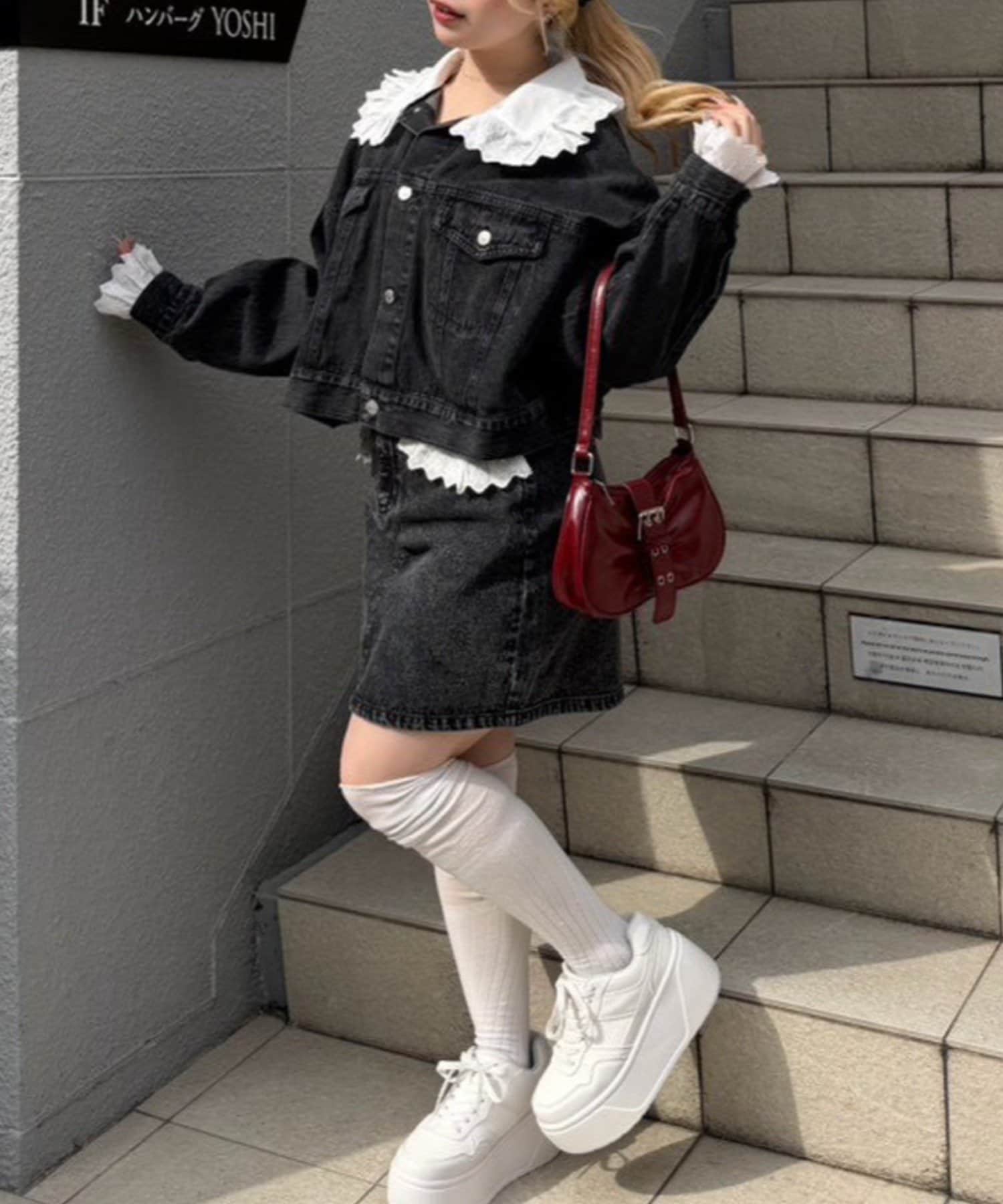 NICE CLAUP / OLIVE des OLIVE OUTLET(ナイスクラップ  / オリーブ デ オリーブ アウトレット) 【RMAF】レース取り外し可能！前ポケットレース台形スカート