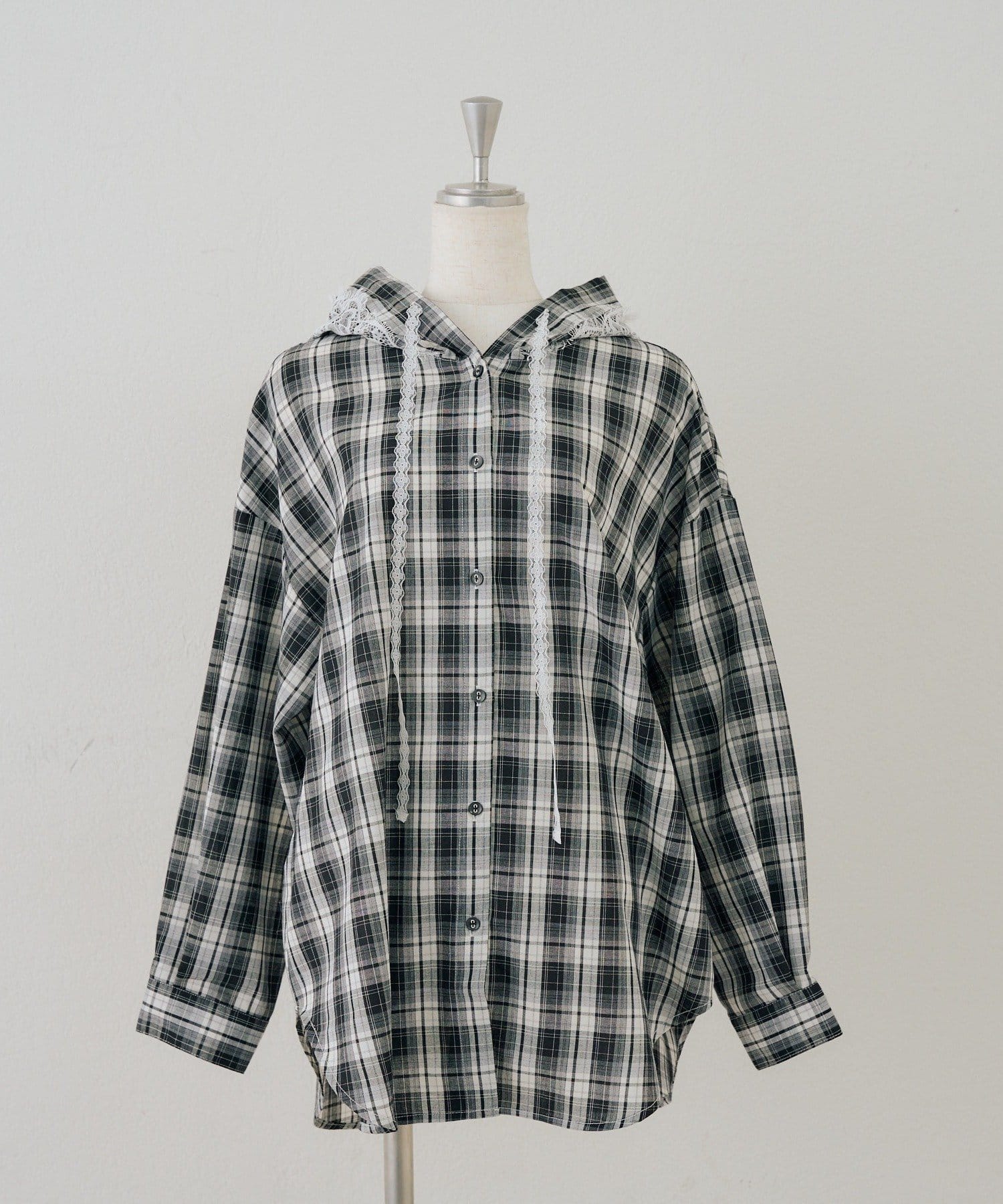 NICE CLAUP / OLIVE des OLIVE OUTLET(ナイスクラップ  / オリーブ デ オリーブ アウトレット) 【RMAF】チェックフードレース付ブラウス