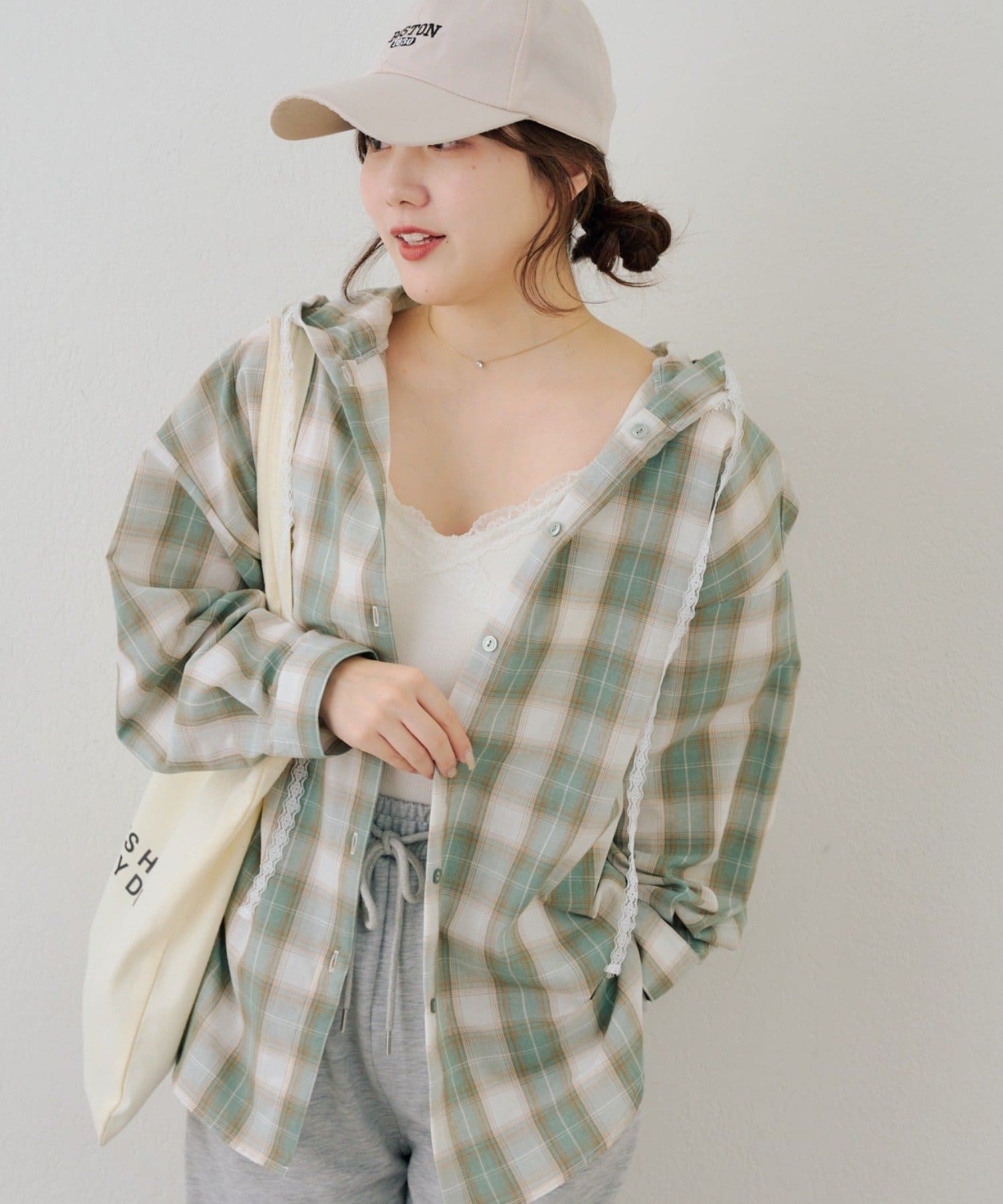 NICE CLAUP / OLIVE des OLIVE OUTLET(ナイスクラップ  / オリーブ デ オリーブ アウトレット) 【RMAF】チェックフードレース付ブラウス