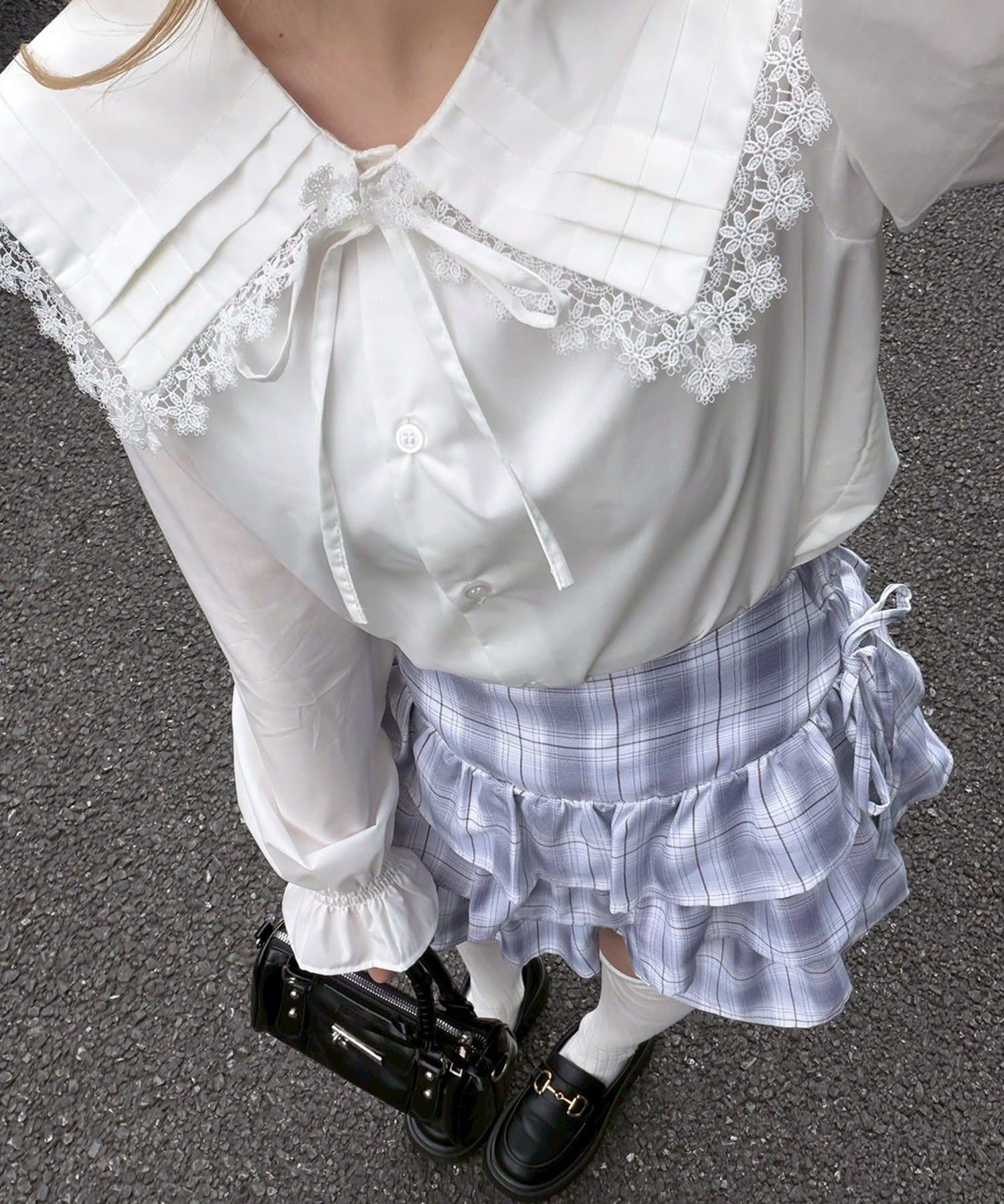 NICE CLAUP / OLIVE des OLIVE OUTLET(ナイスクラップ  / オリーブ デ オリーブ アウトレット) 【Another Branch】ピンタック&レースでか衿ブラウス