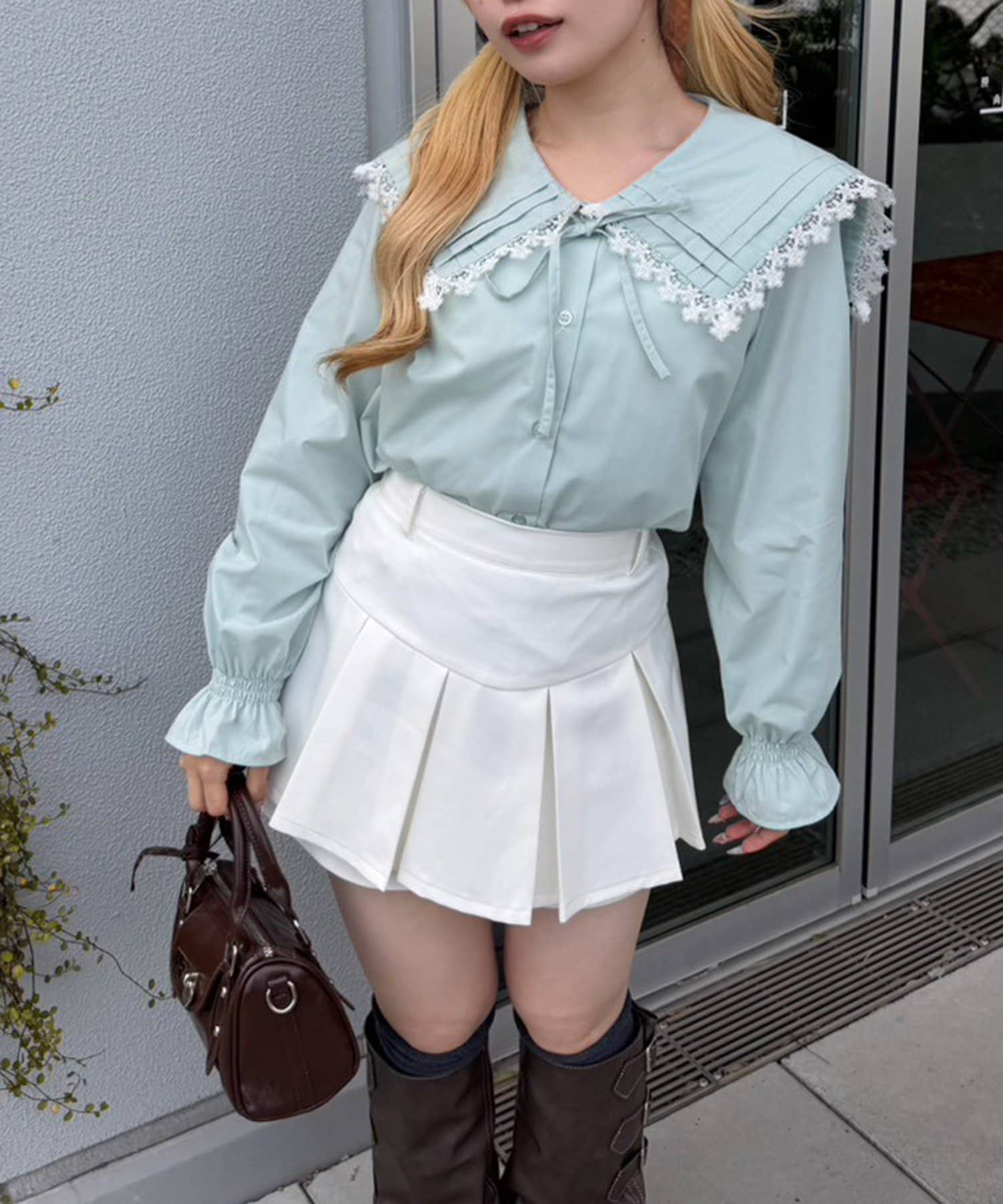 NICE CLAUP / OLIVE des OLIVE OUTLET(ナイスクラップ  / オリーブ デ オリーブ アウトレット) 【Another Branch】ピンタック&レースでか衿ブラウス