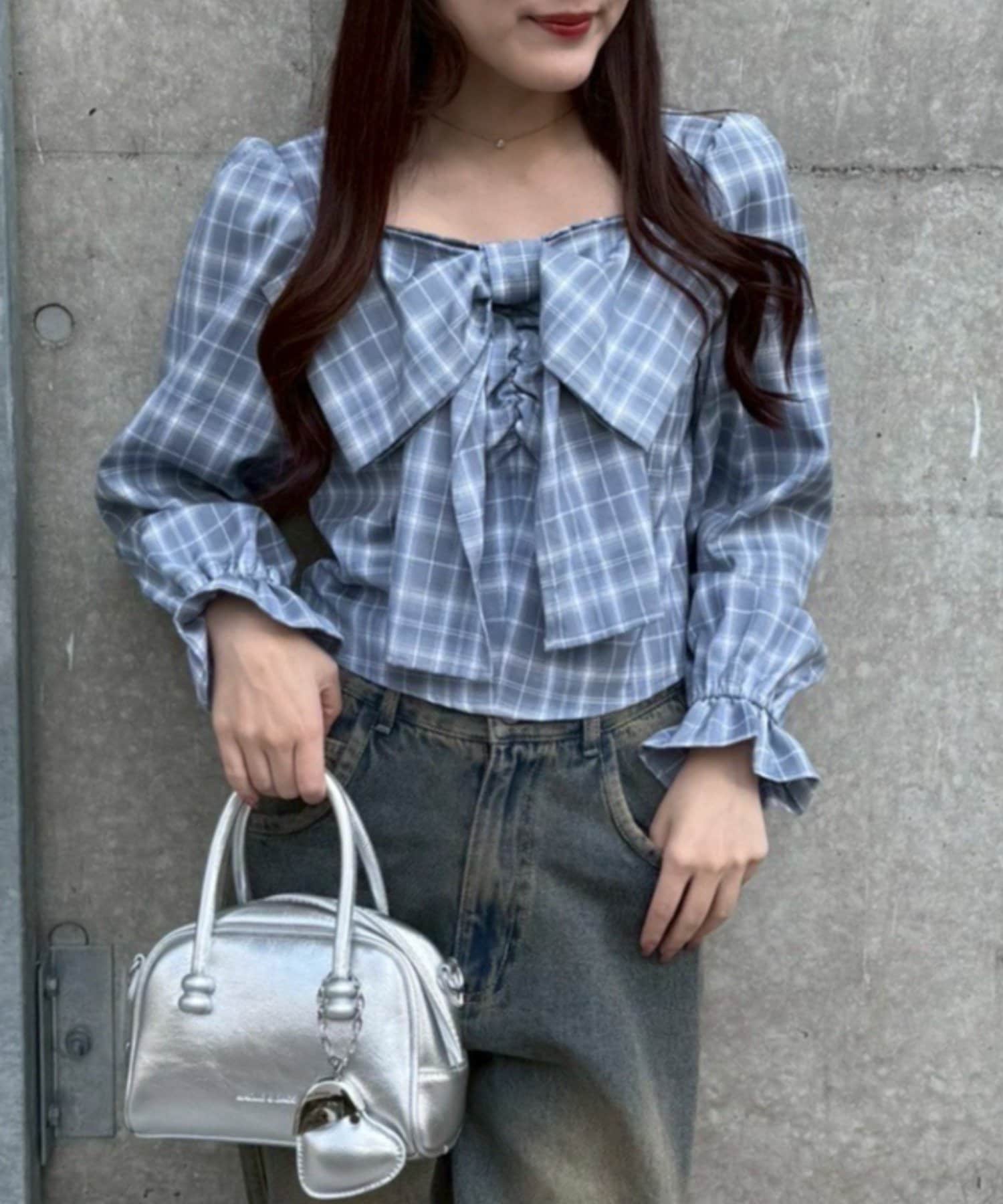 NICE CLAUP / OLIVE des OLIVE OUTLET(ナイスクラップ  / オリーブ デ オリーブ アウトレット) 【RMAF】フロントBIGリボンブラウス