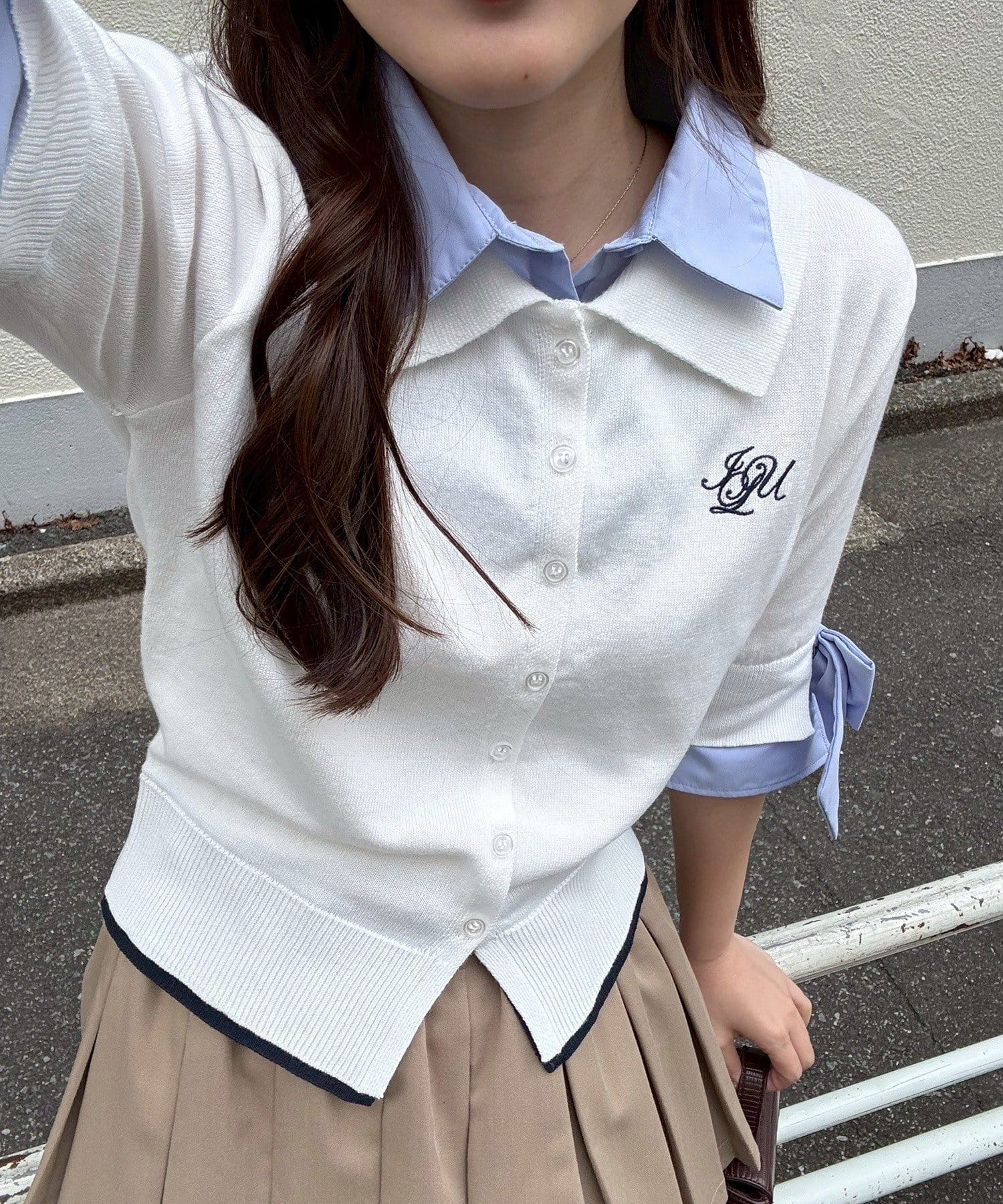 NICE CLAUP / OLIVE des OLIVE OUTLET(ナイスクラップ  / オリーブ デ オリーブ アウトレット) 【ANOTHER BRANCH】2枚衿ドッキング5分袖ニット