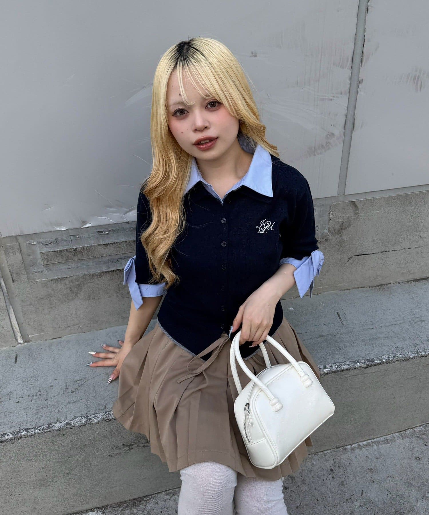 NICE CLAUP / OLIVE des OLIVE OUTLET(ナイスクラップ  / オリーブ デ オリーブ アウトレット) 【ANOTHER BRANCH】2枚衿ドッキング5分袖ニット