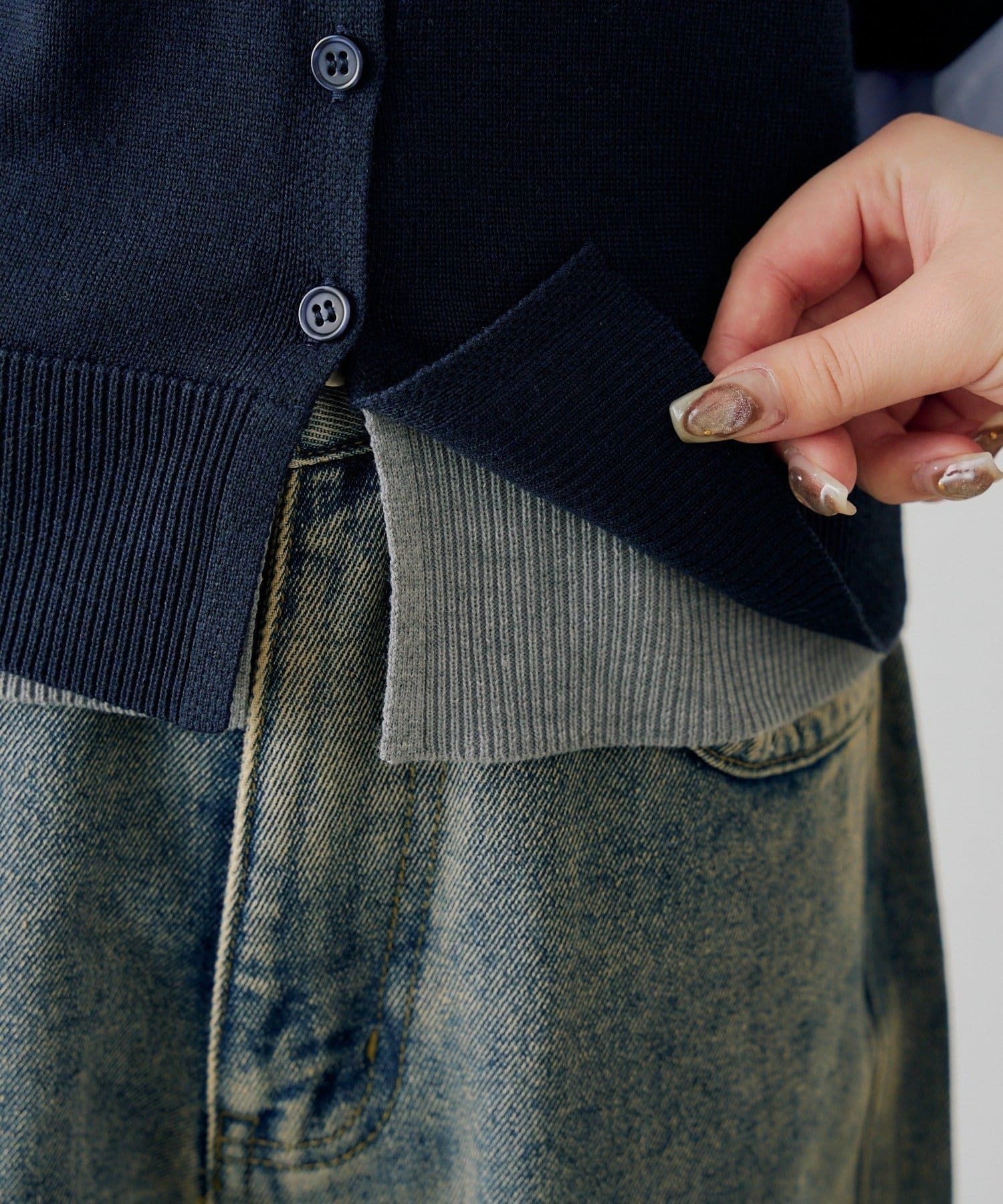 NICE CLAUP / OLIVE des OLIVE OUTLET(ナイスクラップ  / オリーブ デ オリーブ アウトレット) 【ANOTHER BRANCH】2枚衿ドッキング5分袖ニット