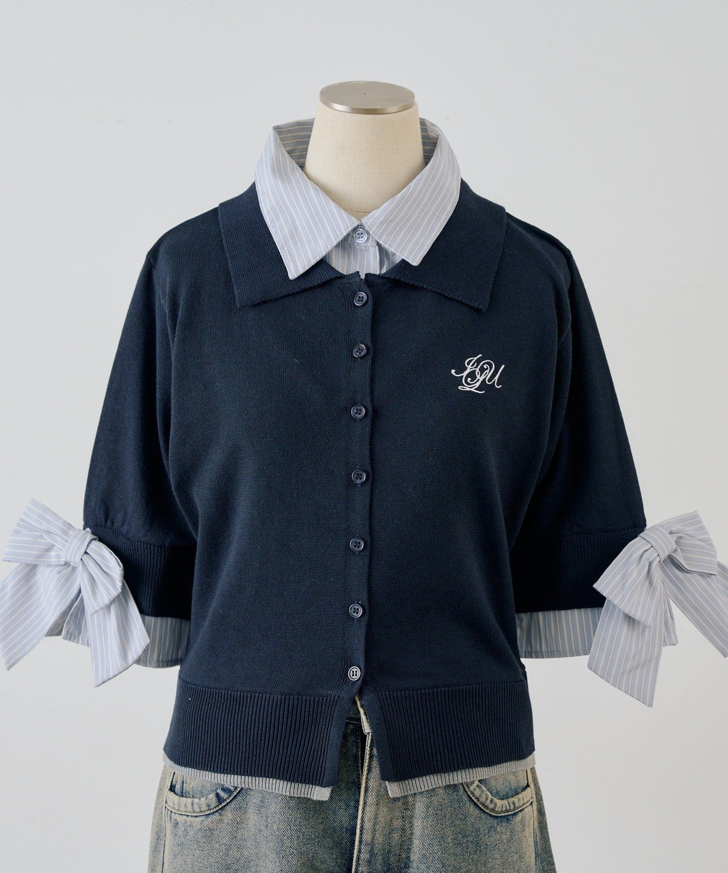 NICE CLAUP / OLIVE des OLIVE OUTLET(ナイスクラップ  / オリーブ デ オリーブ アウトレット) 【ANOTHER BRANCH】2枚衿ドッキング5分袖ニット