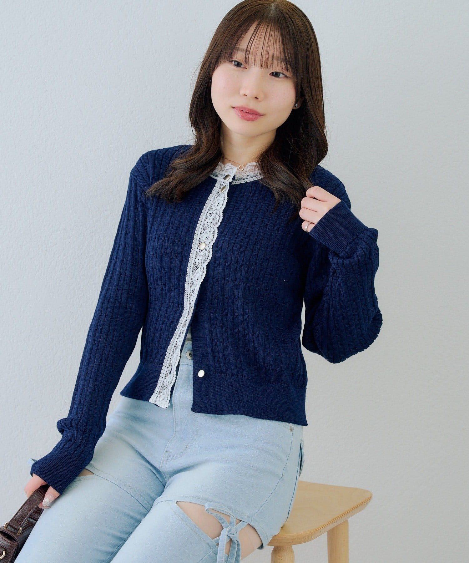 NICE CLAUP / OLIVE des OLIVE OUTLET(ナイスクラップ  / オリーブ デ オリーブ アウトレット) 【Another Branch】ケーブルレース付カーディガン