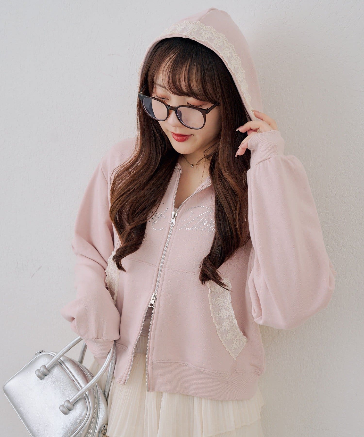 NICE CLAUP / OLIVE des OLIVE OUTLET(ナイスクラップ  / オリーブ デ オリーブ アウトレット) 【Another Branch】レース付ZIPパーカー