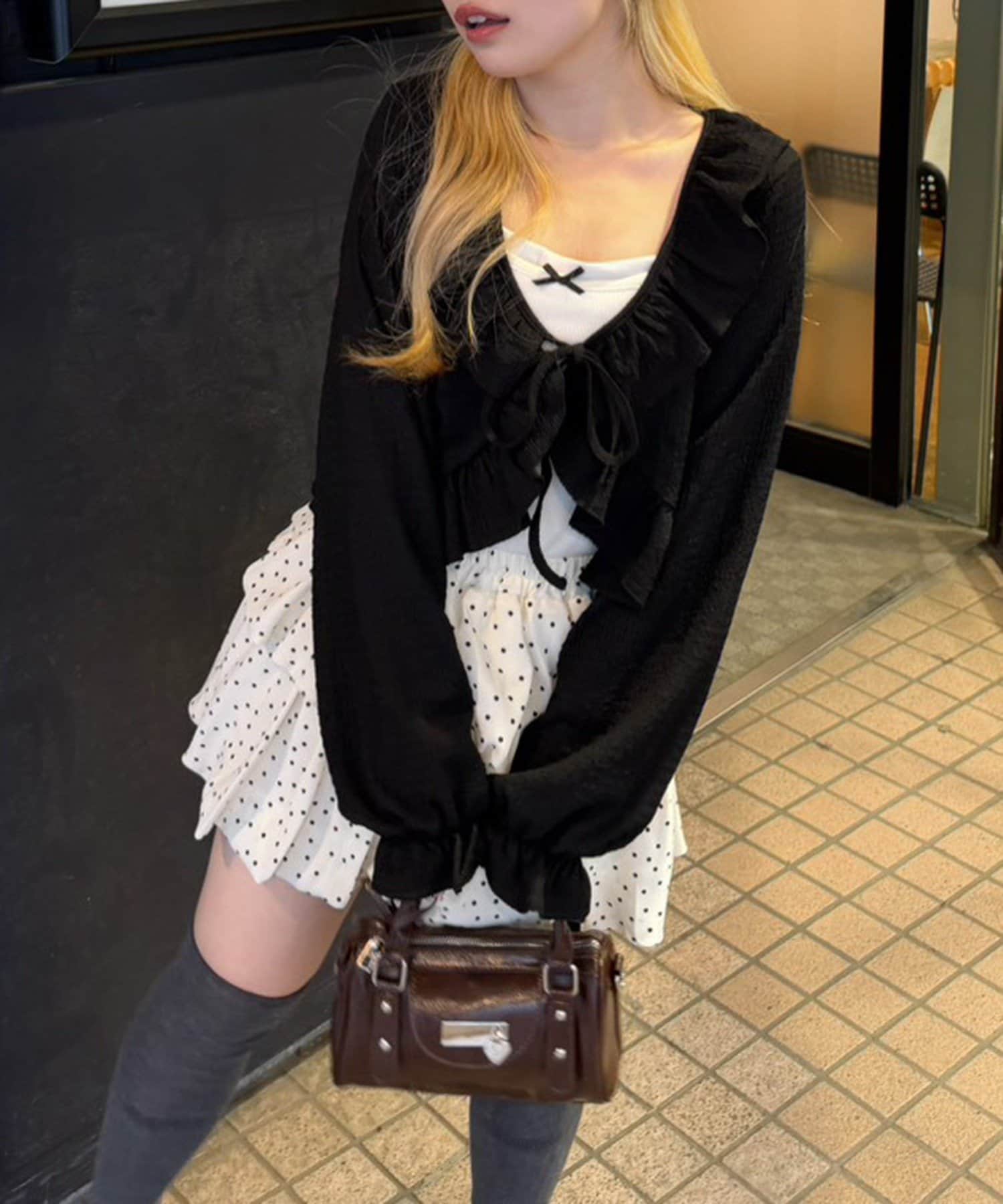 NICE CLAUP / OLIVE des OLIVE OUTLET(ナイスクラップ  / オリーブ デ オリーブ アウトレット) 【RMAF】ラッフルボレロカーディガン