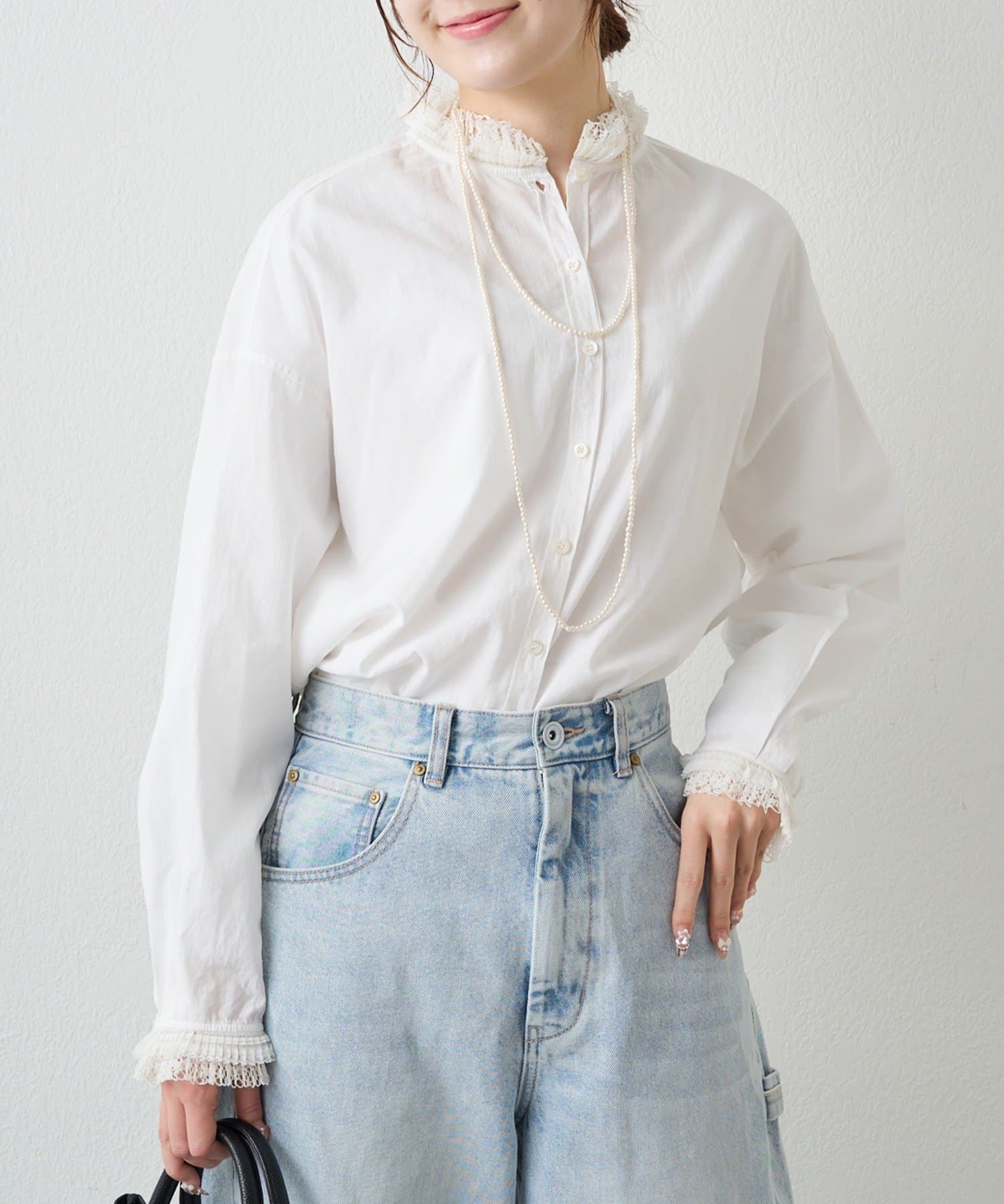 PUAL CE CIN(ピュアルセシン) 襟袖プリーツレースブラウス