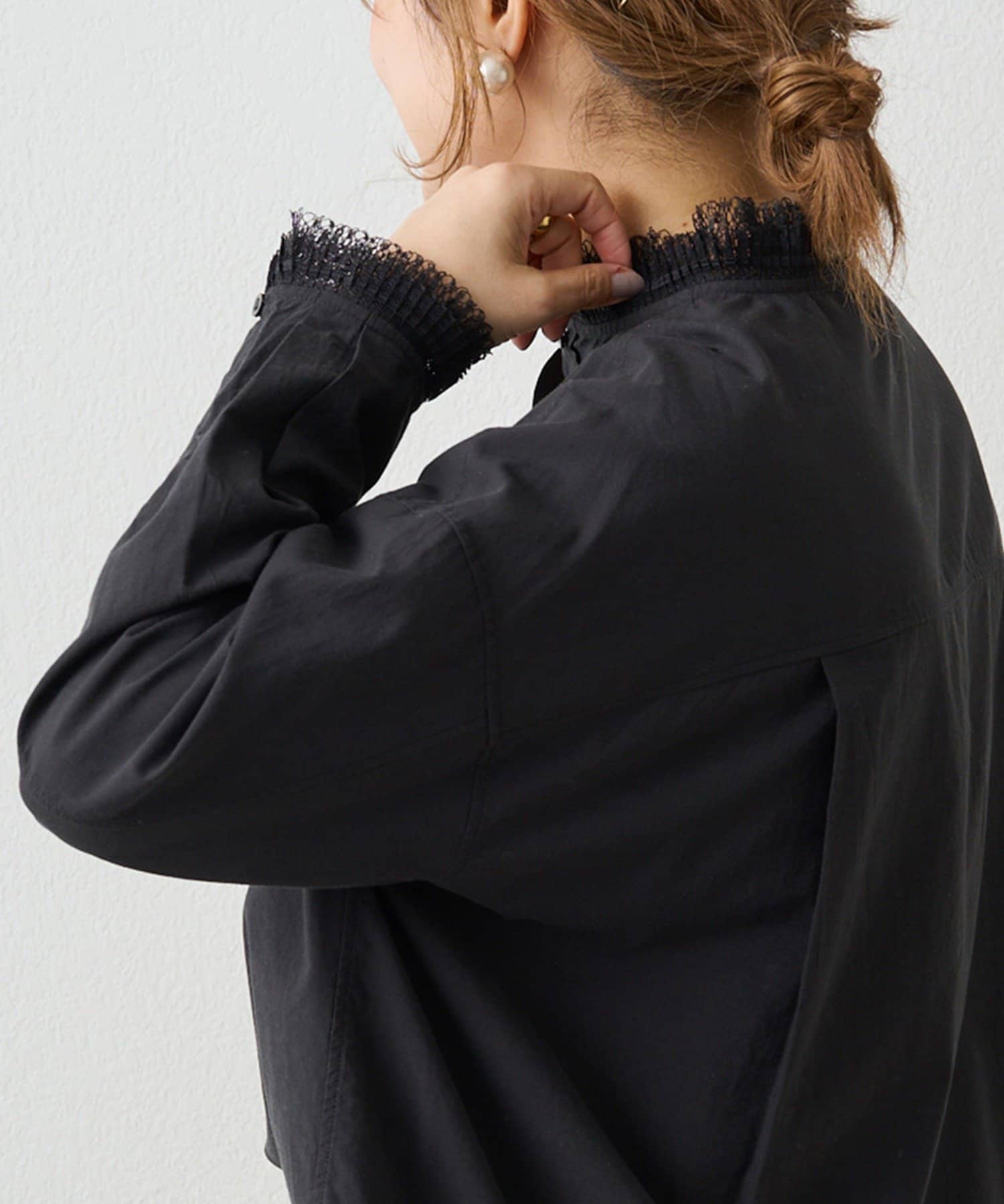 PUAL CE CIN(ピュアルセシン) 襟袖プリーツレースブラウス