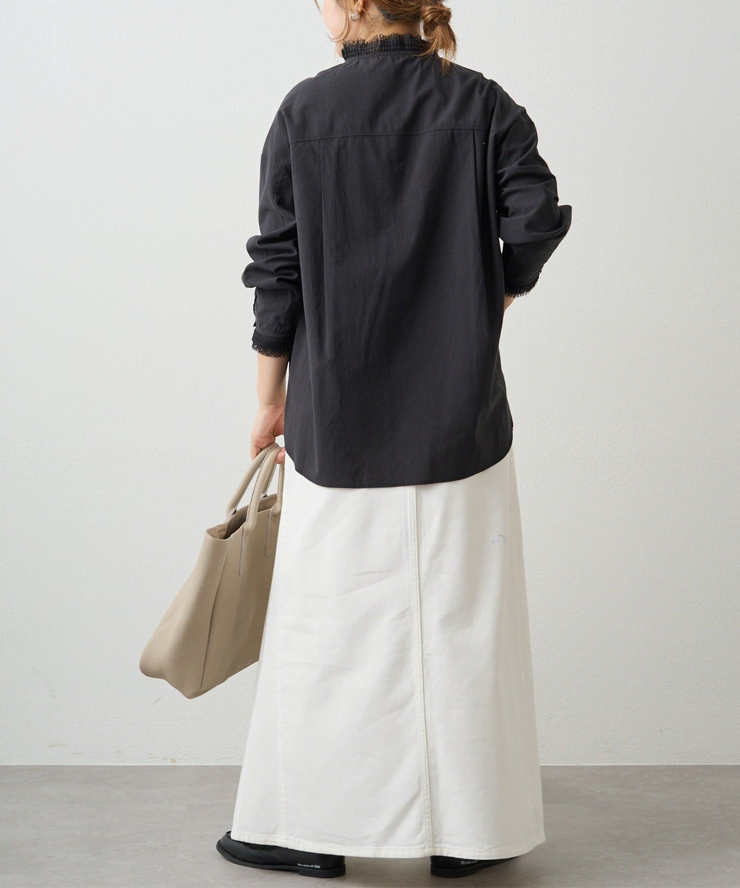 PUAL CE CIN(ピュアルセシン) 襟袖プリーツレースブラウス