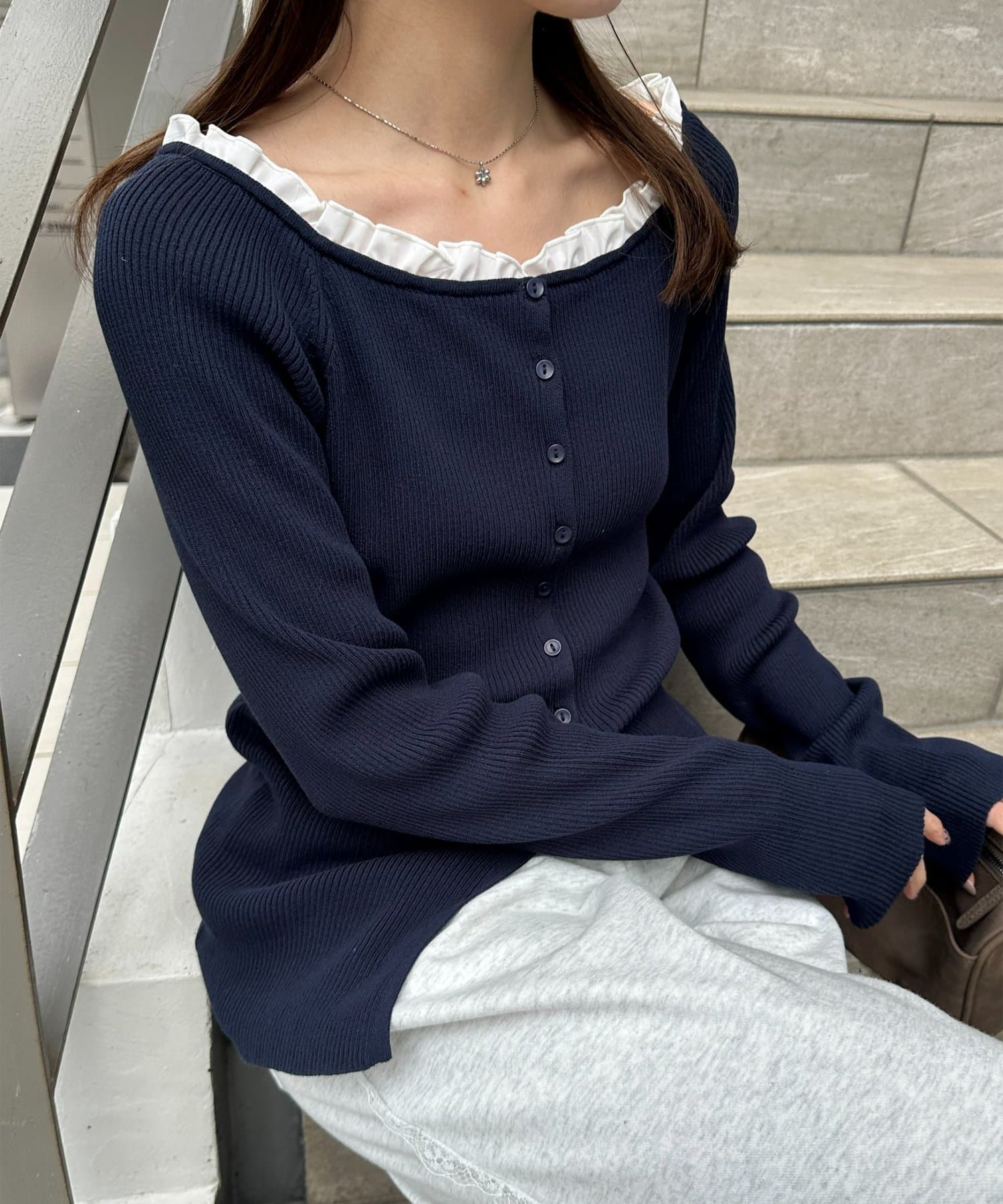 DISCOAT(ディスコート) 【umm.】衿フリルカーディガン