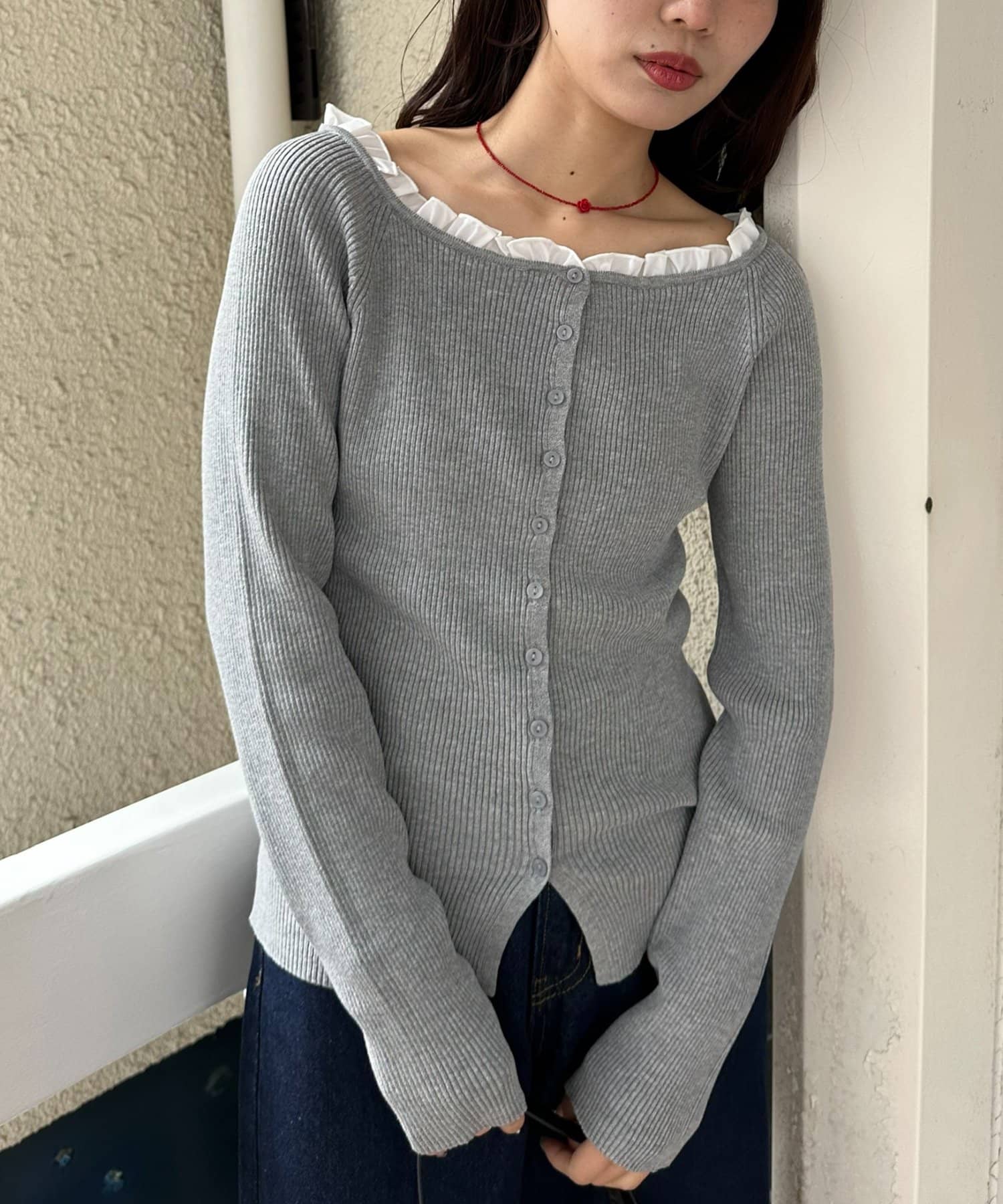 DISCOAT(ディスコート) 【umm.】衿フリルカーディガン