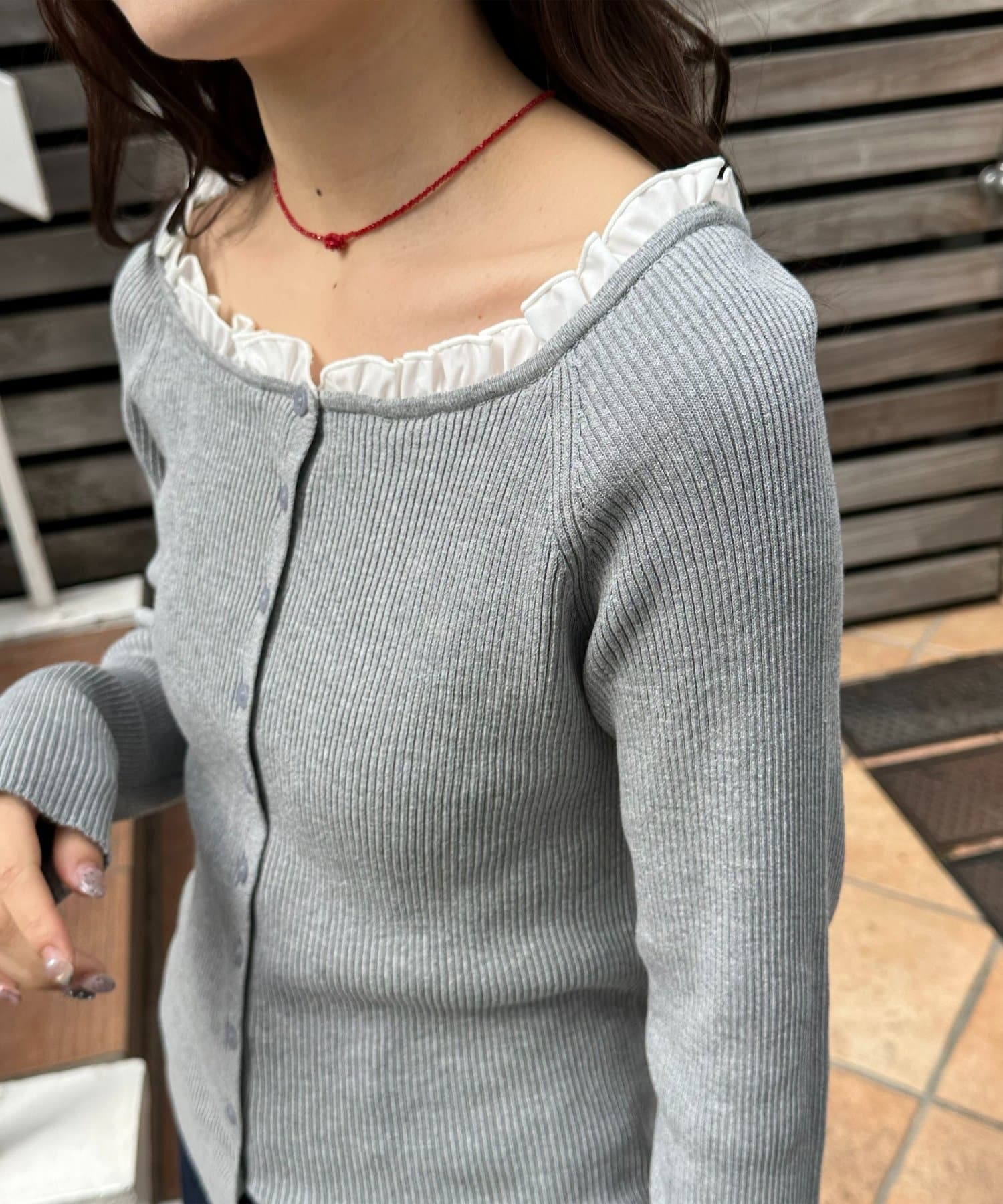 DISCOAT(ディスコート) 【umm.】衿フリルカーディガン