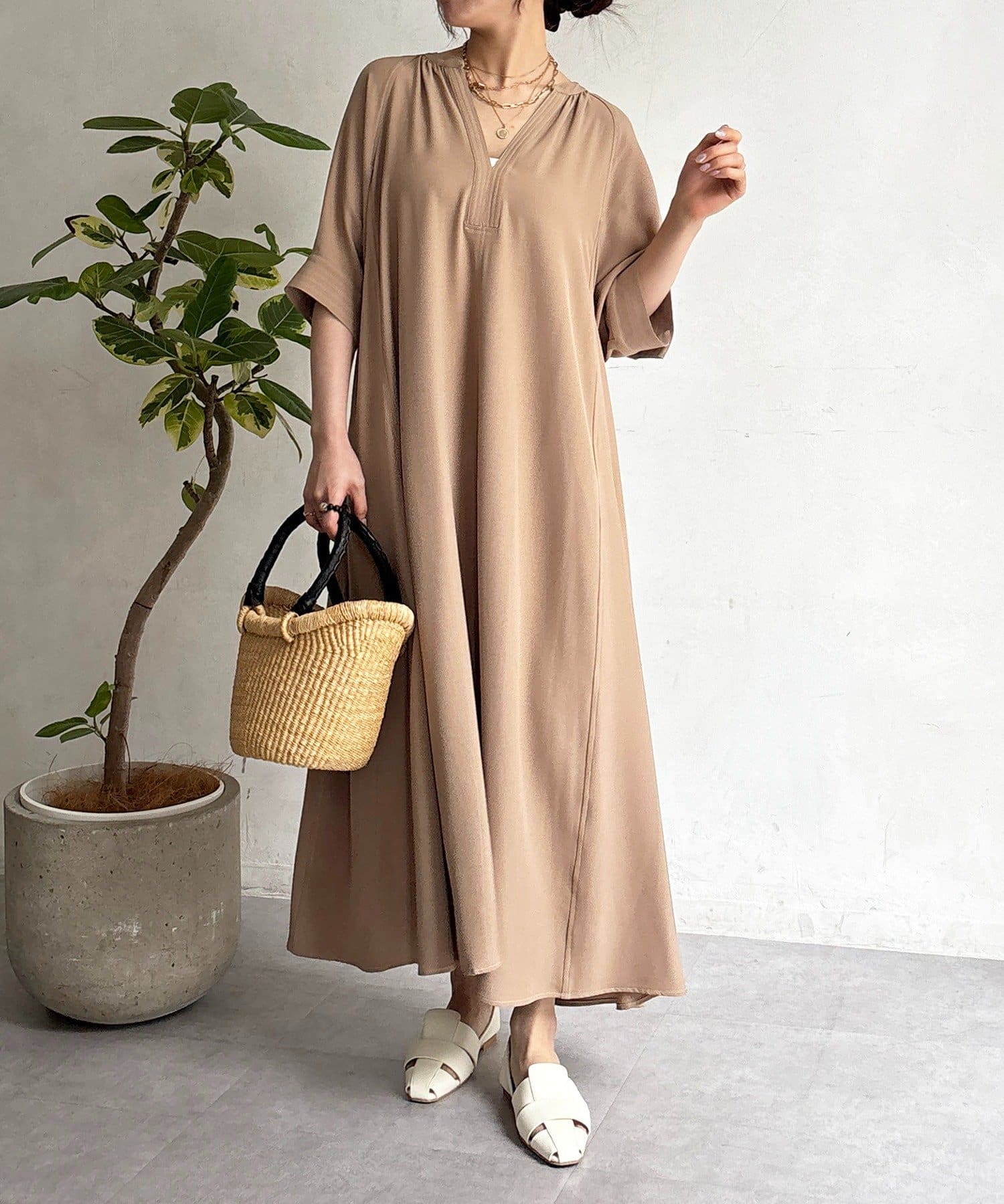 un dix cors(アンディコール) 【全骨格細見え！】ステッチスキッパーワンピース