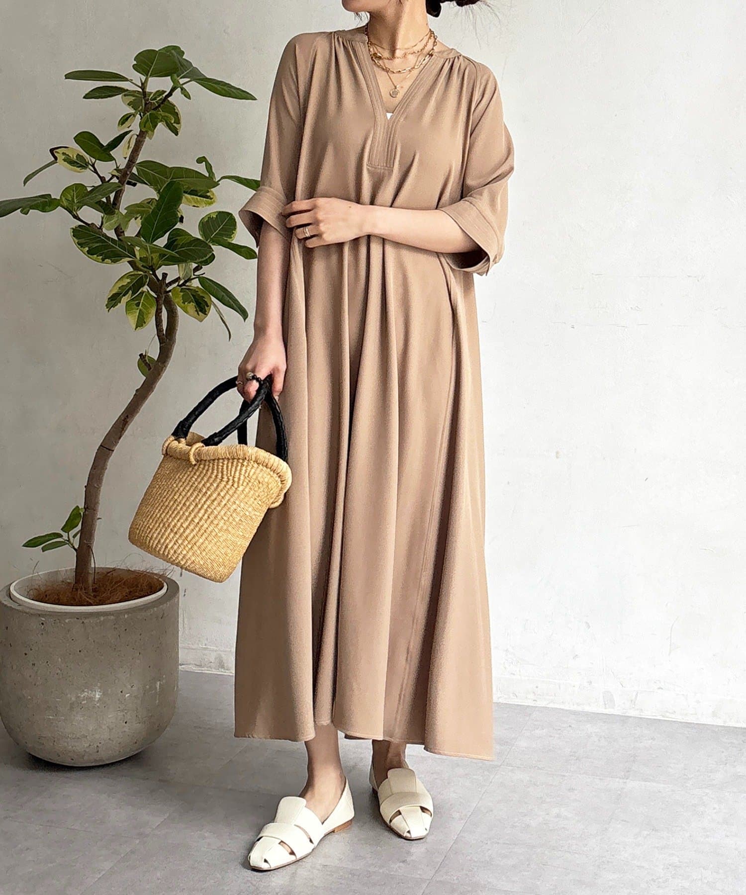 un dix cors(アンディコール) 【全骨格細見え！】ステッチスキッパーワンピース