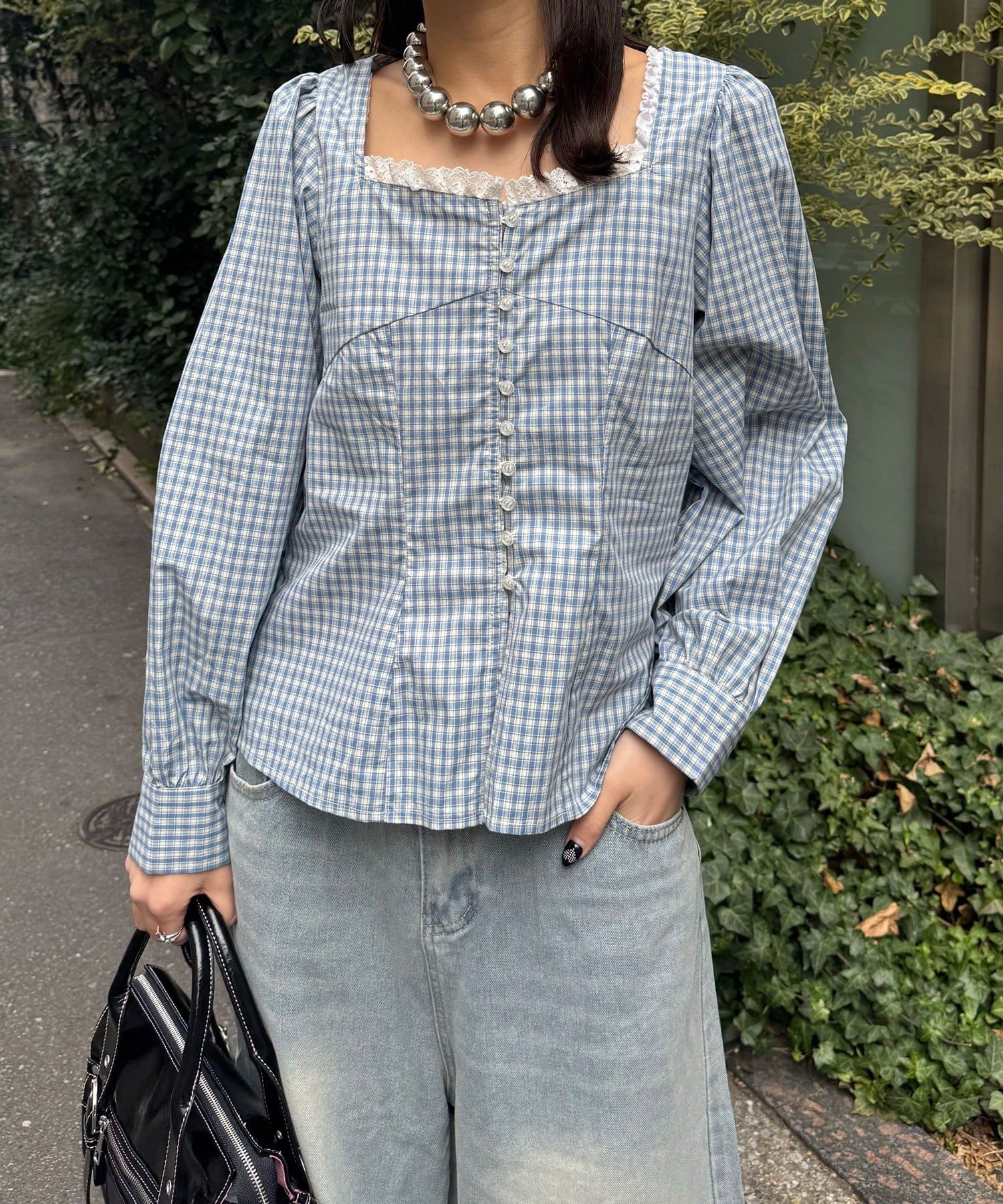 CIAOPANIC(チャオパニック) 【neutral by ciaopanic】スクエアネックシャーリングブラウス