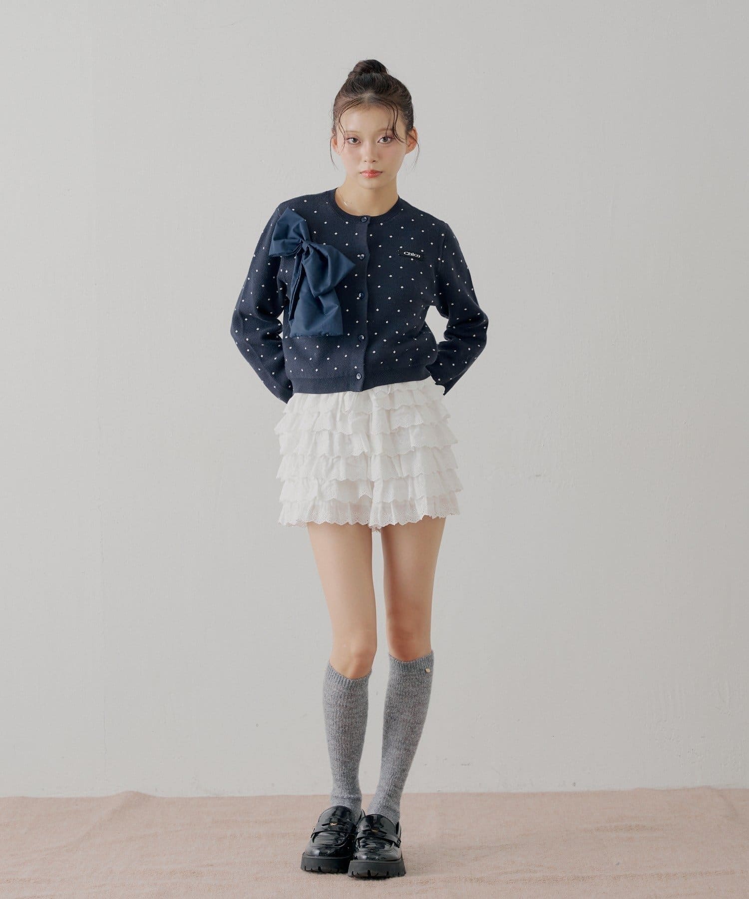 Chico(チコ) 【セットアップ対応】リボンコンパクトニットカーディガン