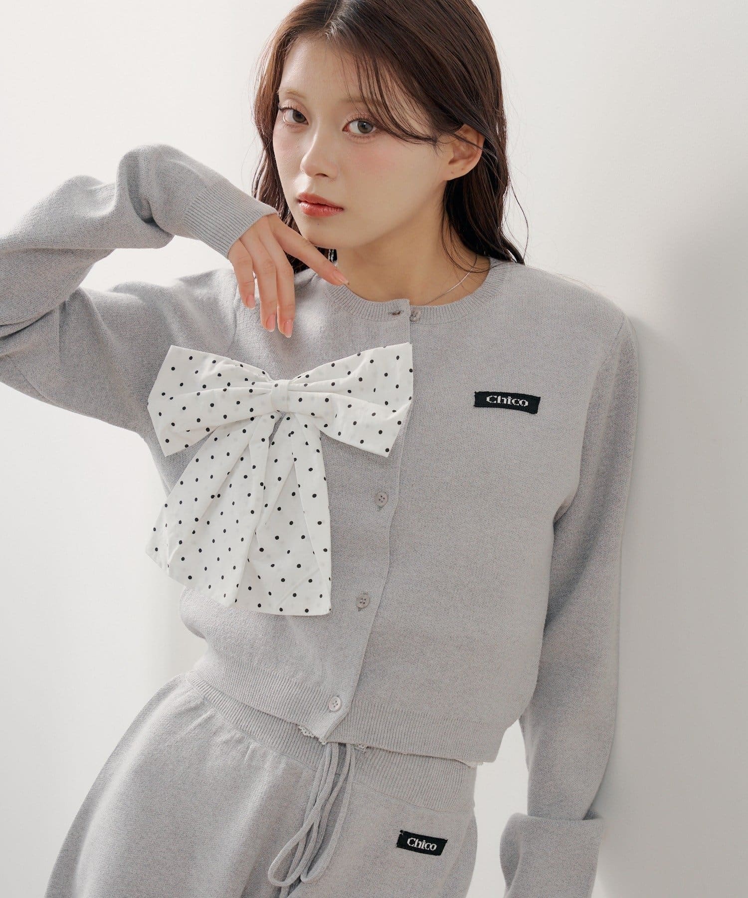 Chico(チコ) 【セットアップ対応】リボンコンパクトニットカーディガン