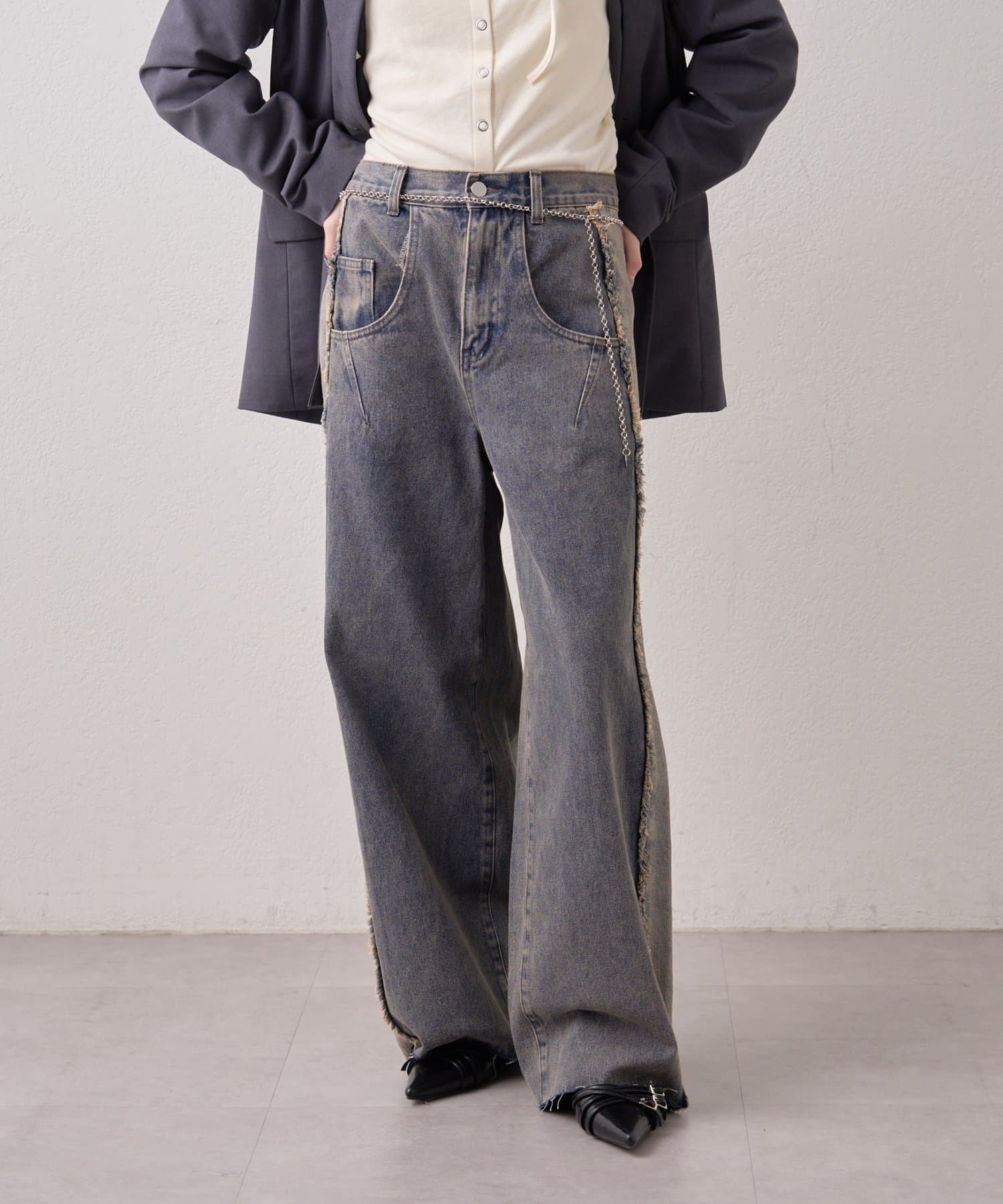 mline(エムライン) [mline]サイドフリンジデニム