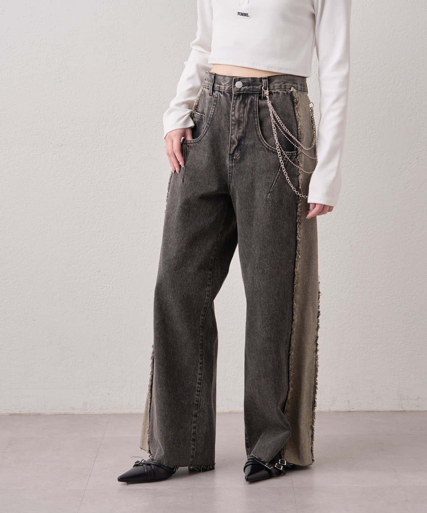 mline(エムライン) [mline]サイドフリンジデニム