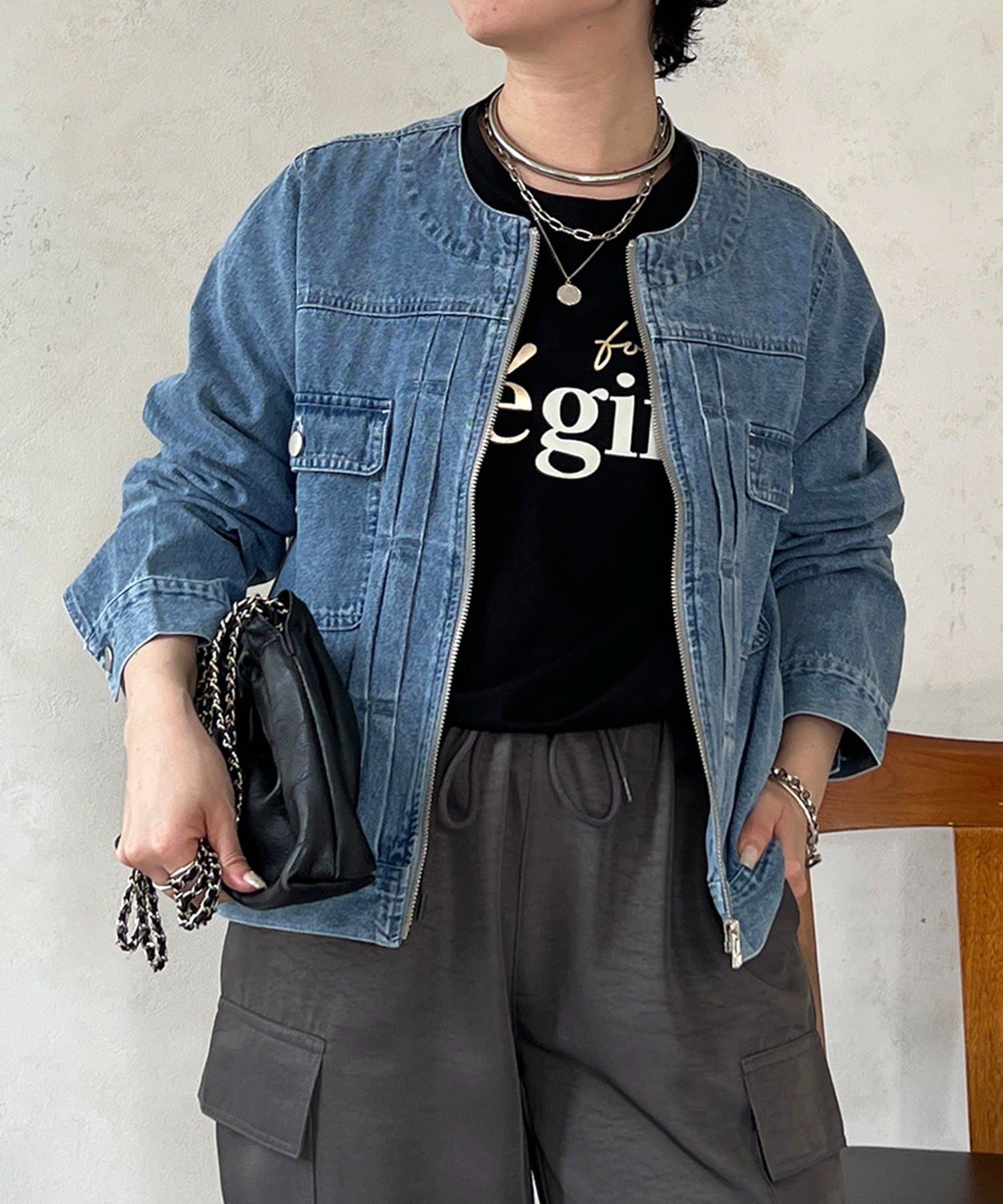 un dix cors(アンディコール) ノーカラージップデニムブルゾン