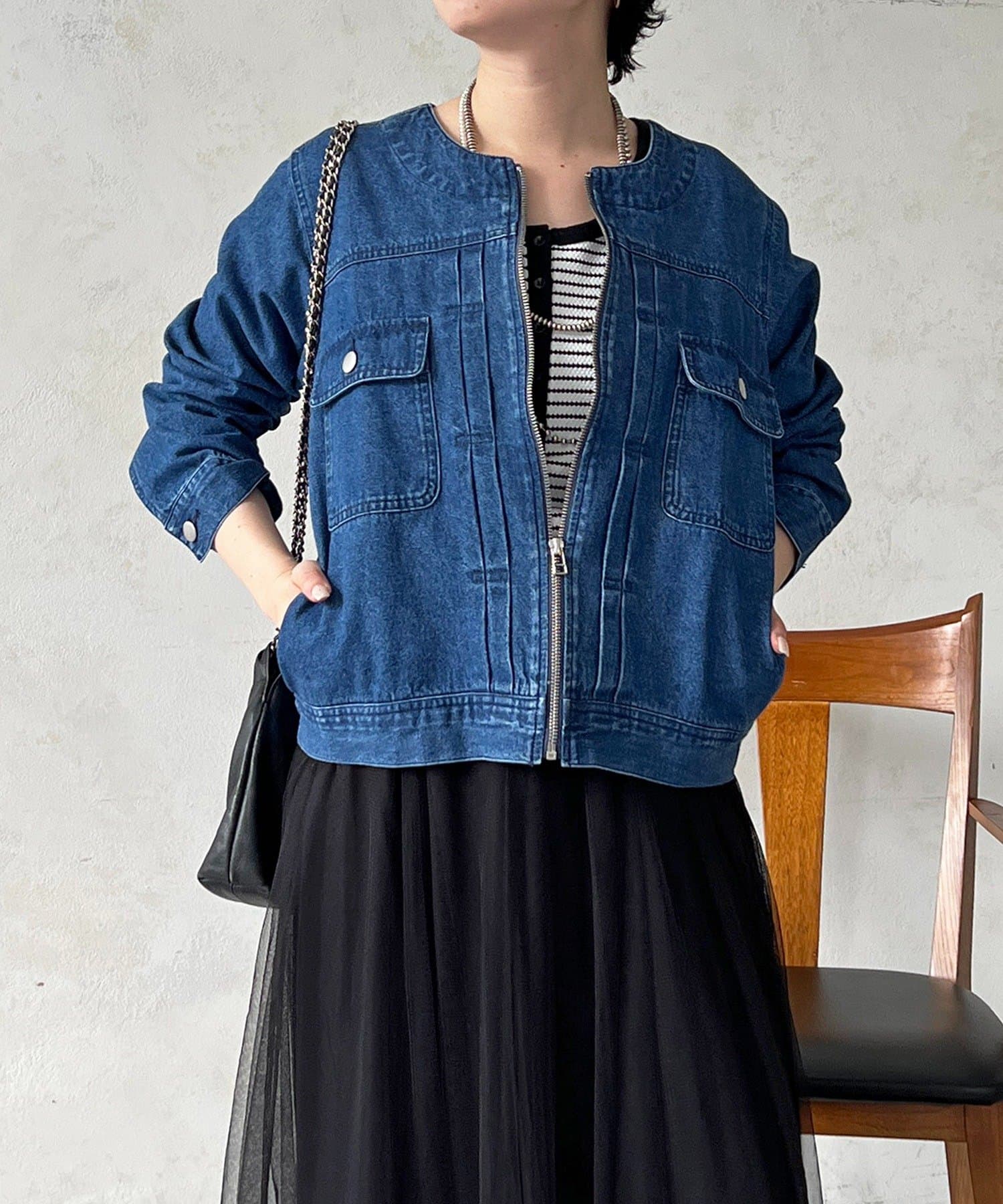 un dix cors(アンディコール) ノーカラージップデニムブルゾン