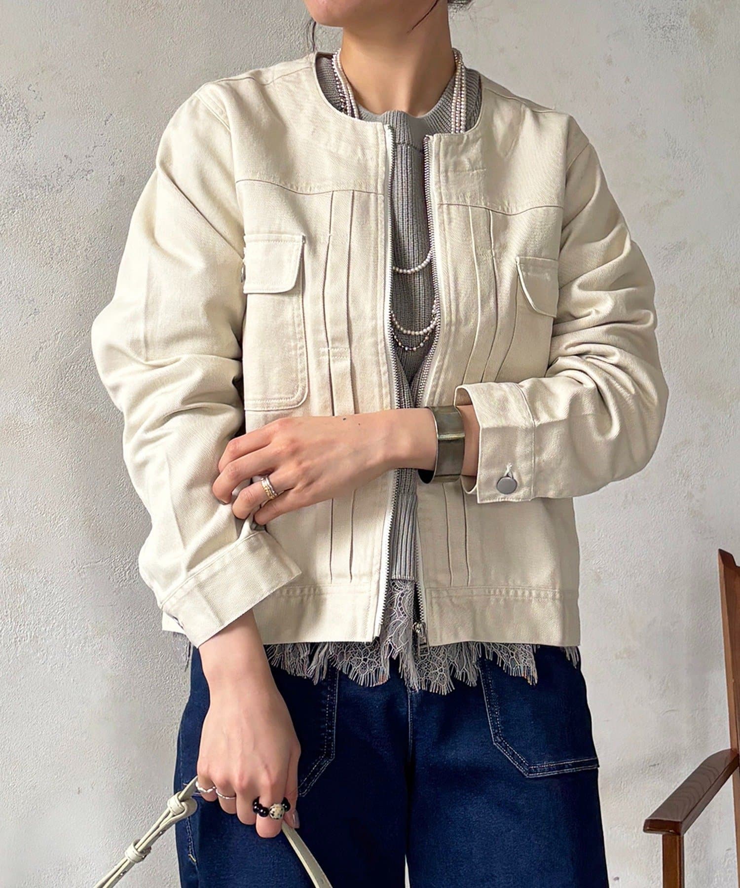 un dix cors(アンディコール) ノーカラージップデニムブルゾン