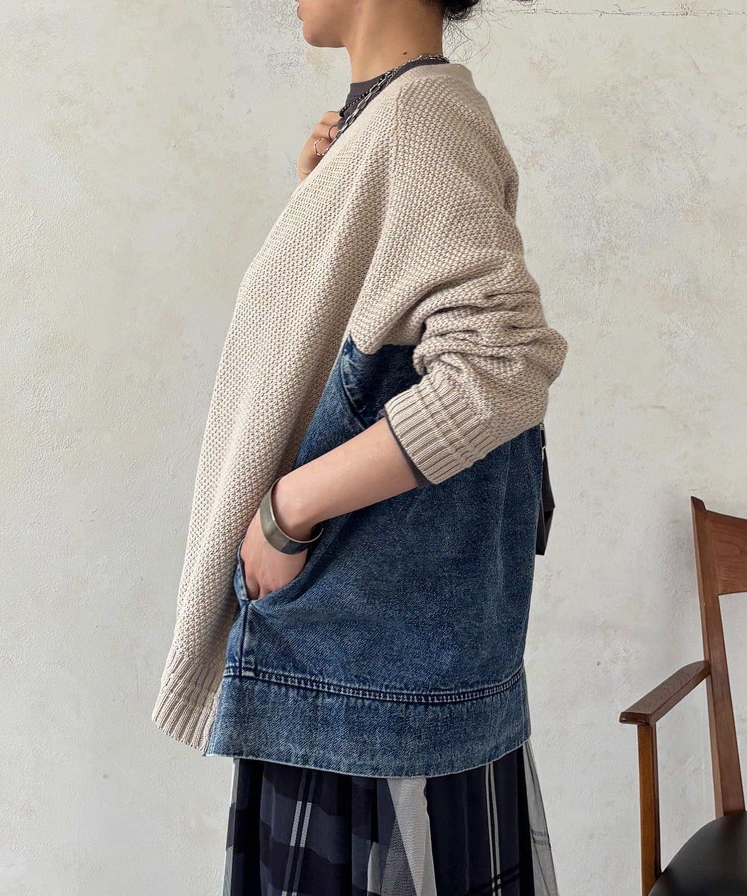 un dix cors(アンディコール) デニムコンビニットジップカーデ