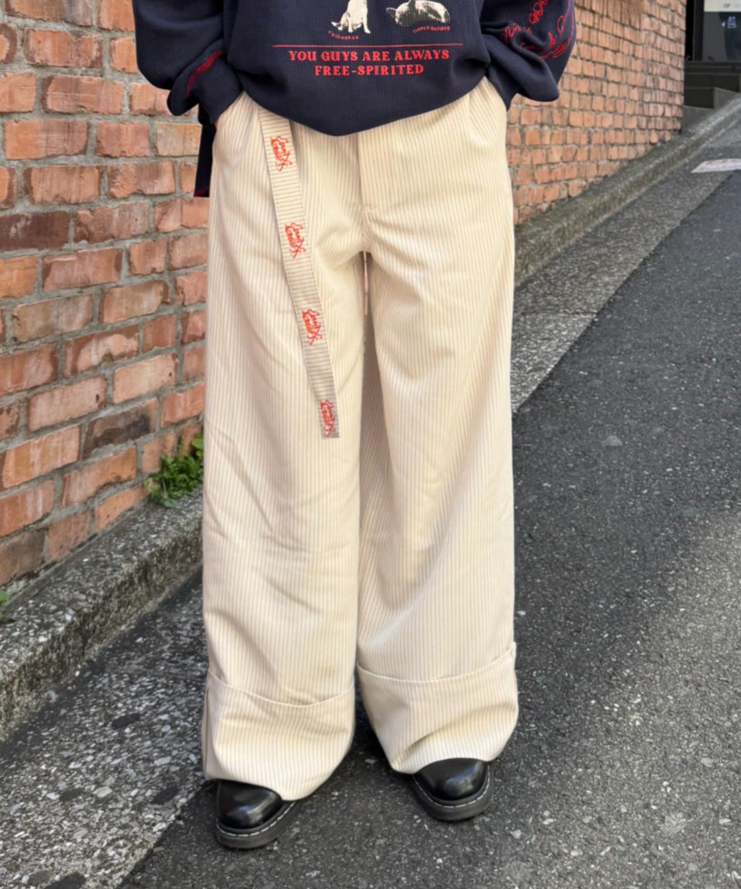 CIAOPANIC TYPY(チャオパニックティピー) 【SOUNDS GOOOOD】ストライプクロップドワイドパンツ（ベルト付き）