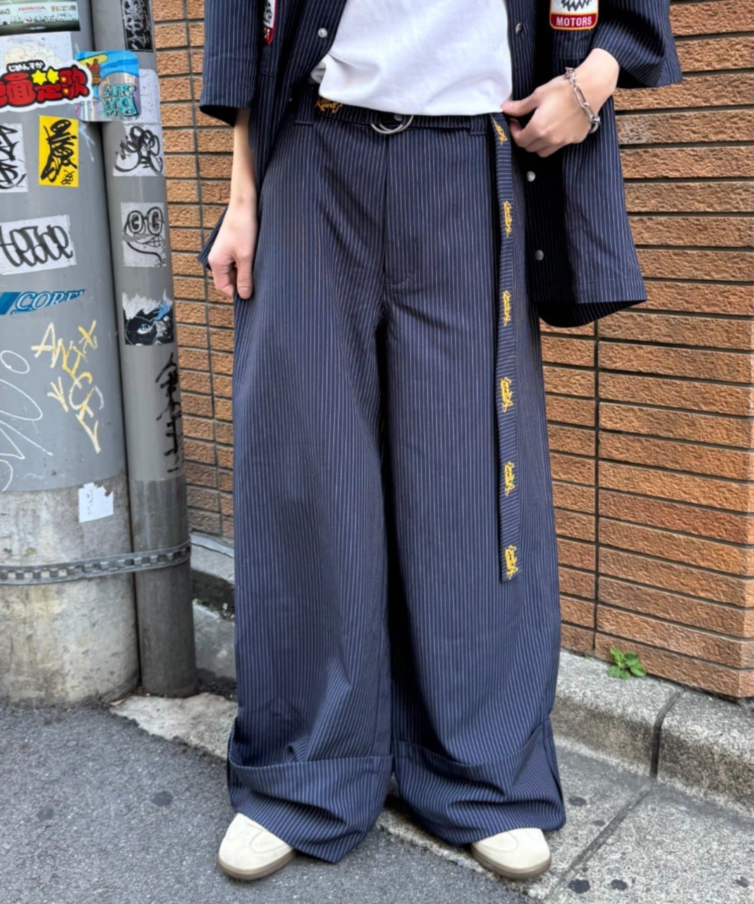 CIAOPANIC TYPY(チャオパニックティピー) 【SOUNDS GOOOOD】ストライプクロップドワイドパンツ（ベルト付き）