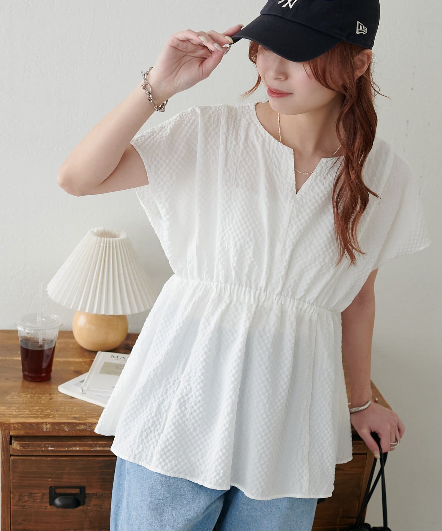 DISCOAT(ディスコート) 【WEB限定】ウエストギャザーフレンチブラウス