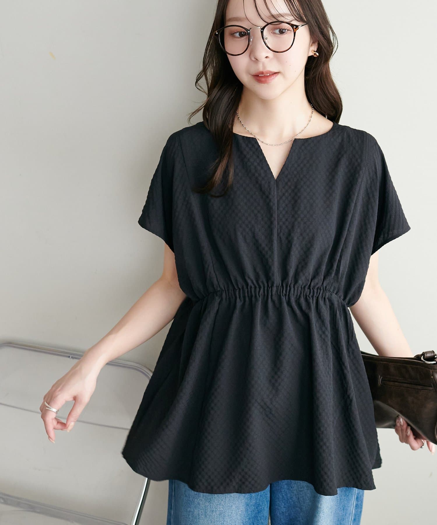 DISCOAT(ディスコート) 【WEB限定】ウエストギャザーフレンチブラウス