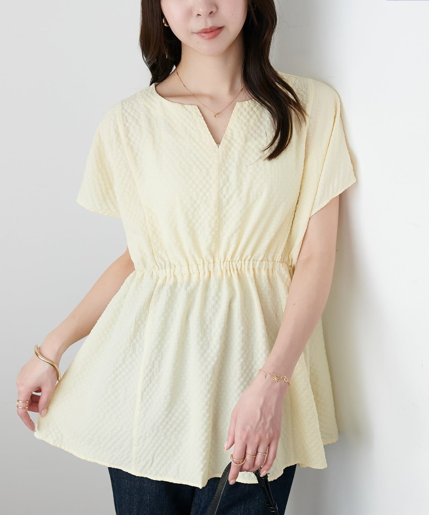 DISCOAT(ディスコート) 【WEB限定】ウエストギャザーフレンチブラウス