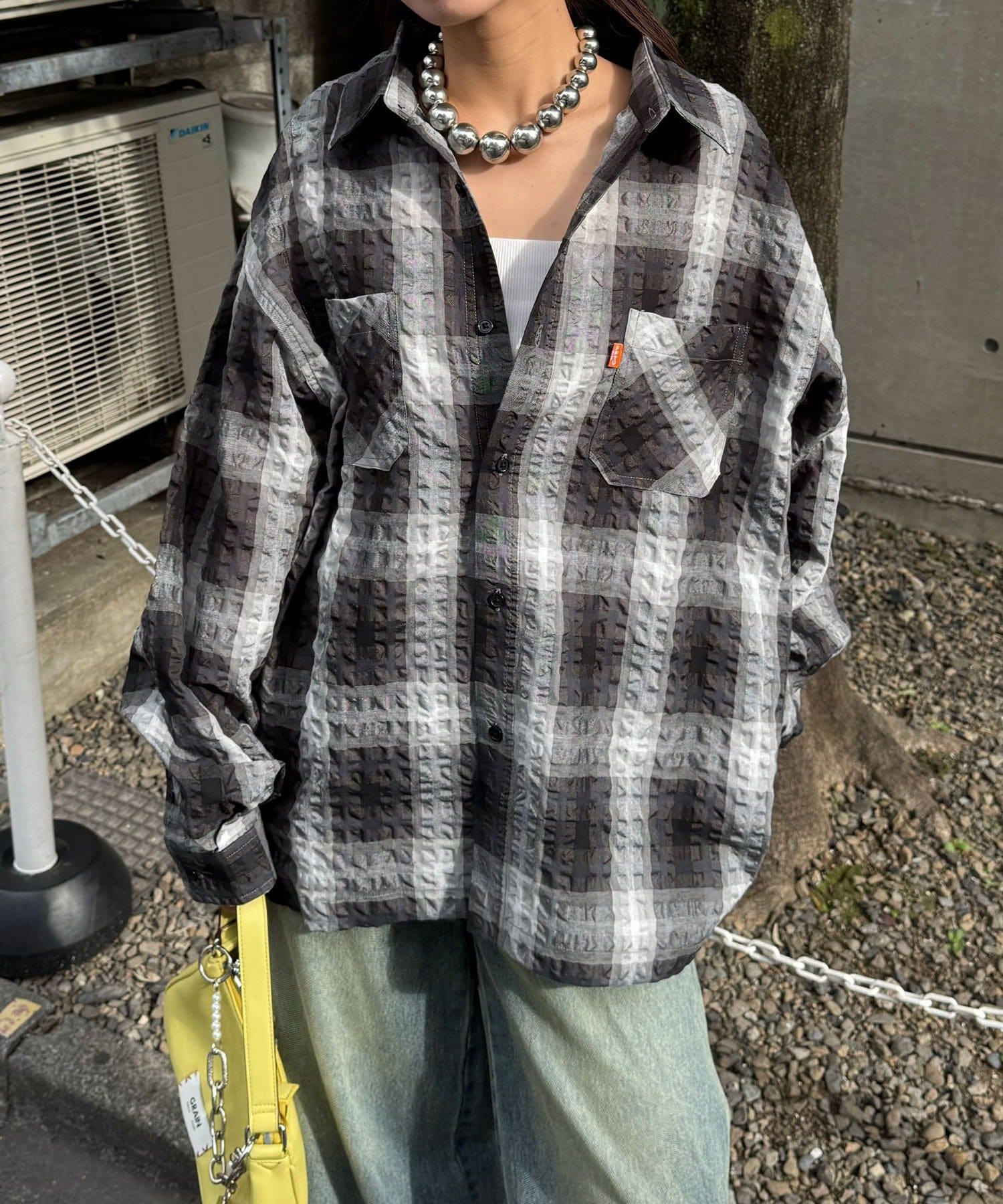 CIAOPANIC(チャオパニック) 【♡15で1500円OFFクーポン！？】チェックサッカー長袖シャツ